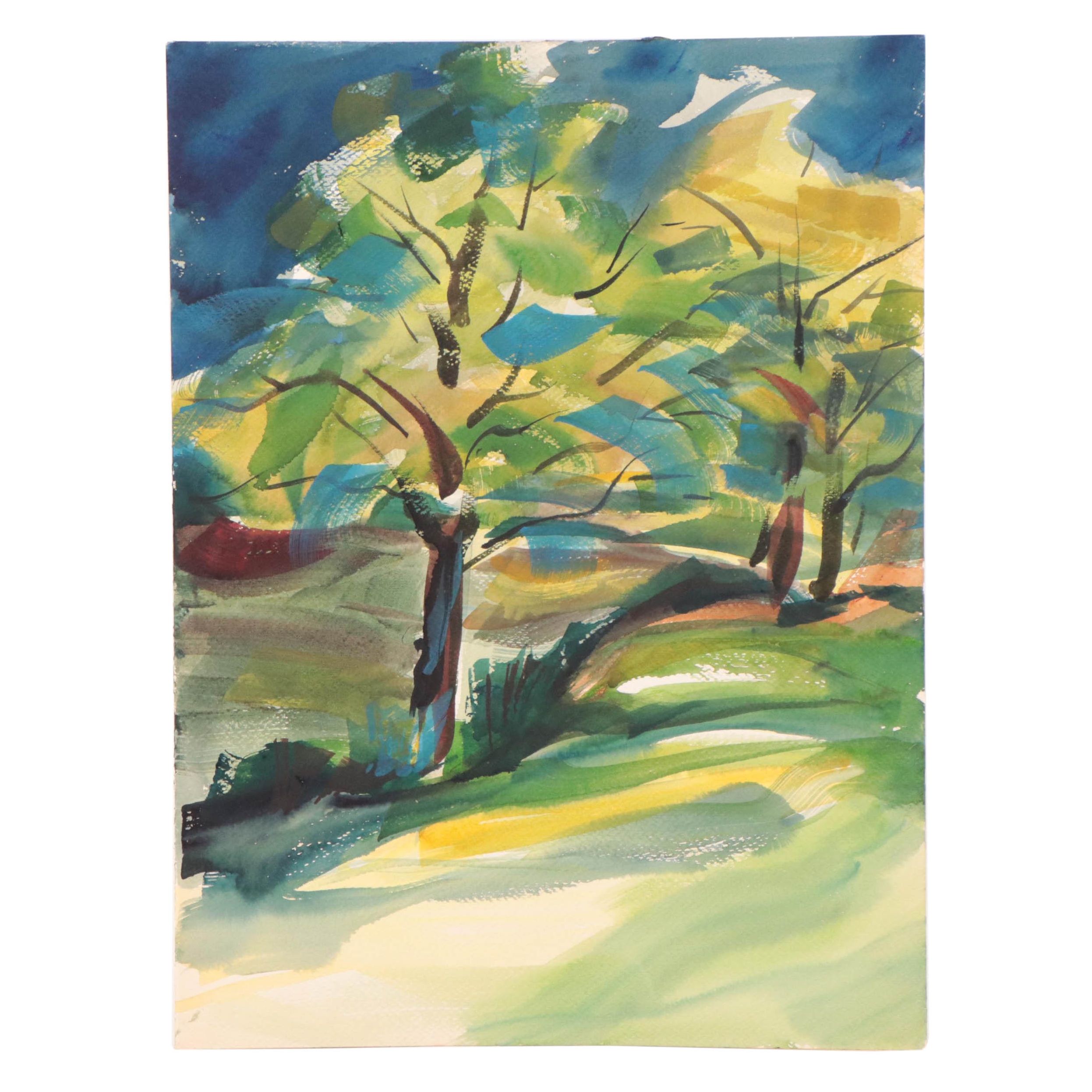 Robert Domin Watercolor Painting of Landscape