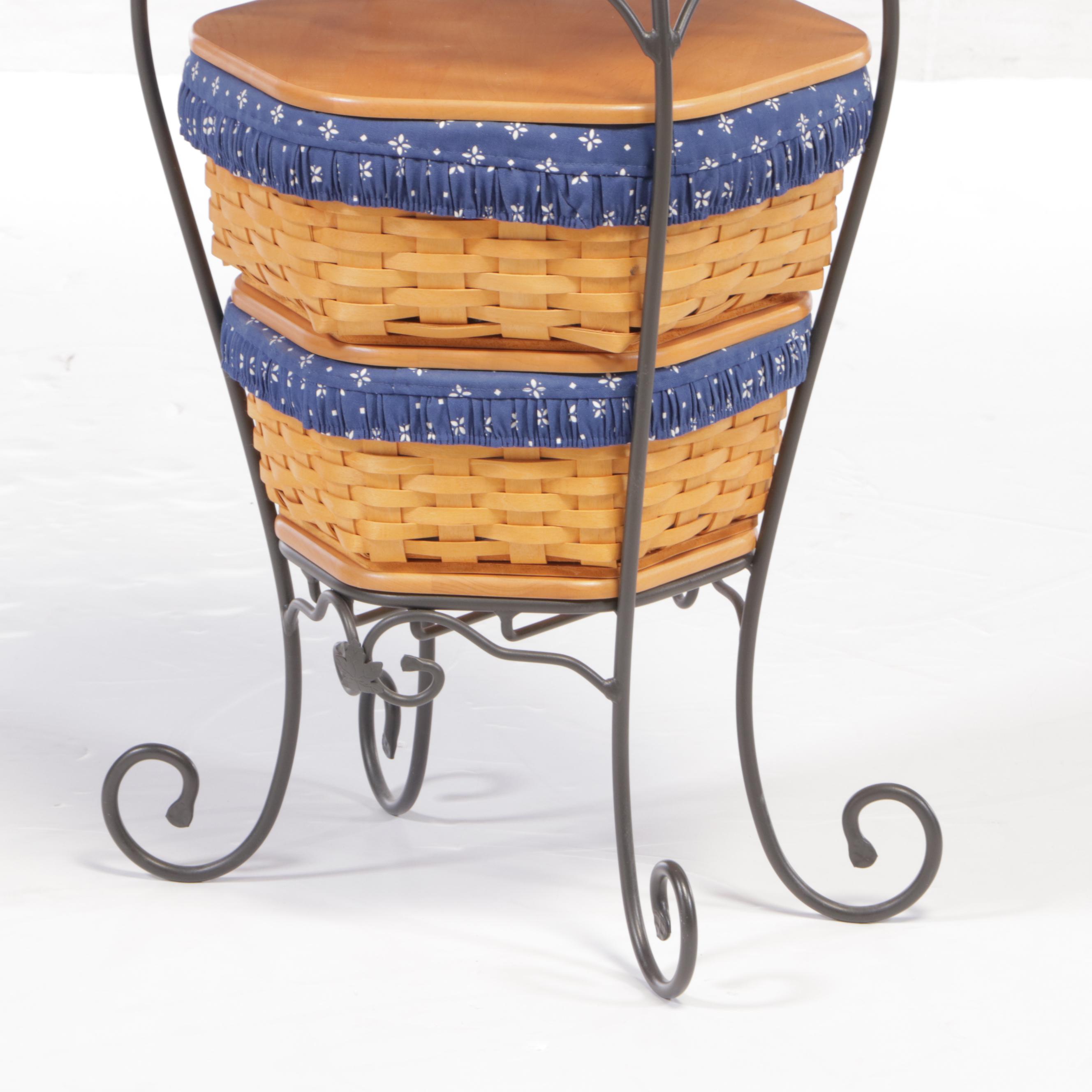 Three Longaberger Graduated Baskets Plus Wrought Iron Stand