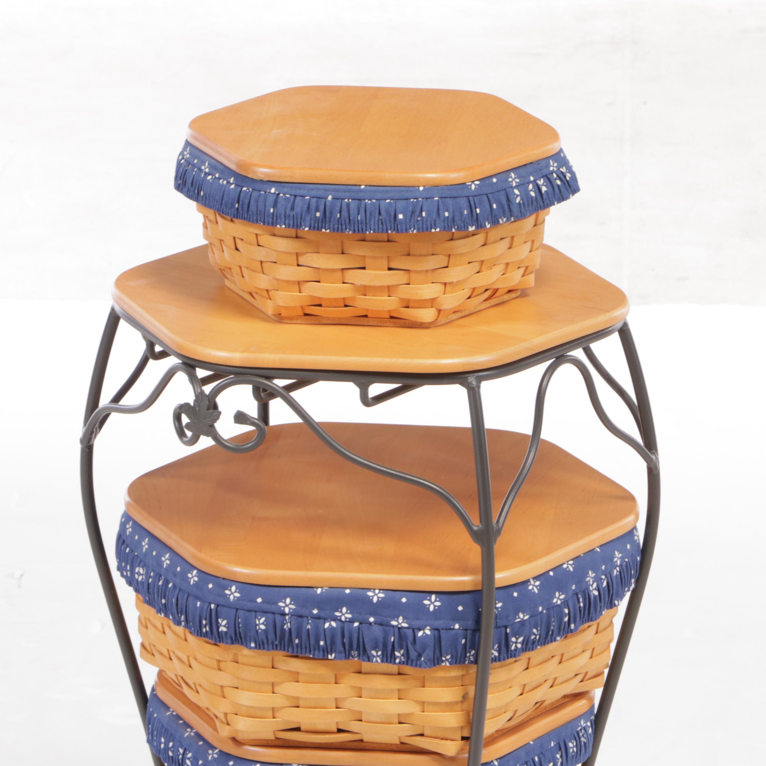 Three Longaberger Graduated Baskets Plus Wrought Iron Stand