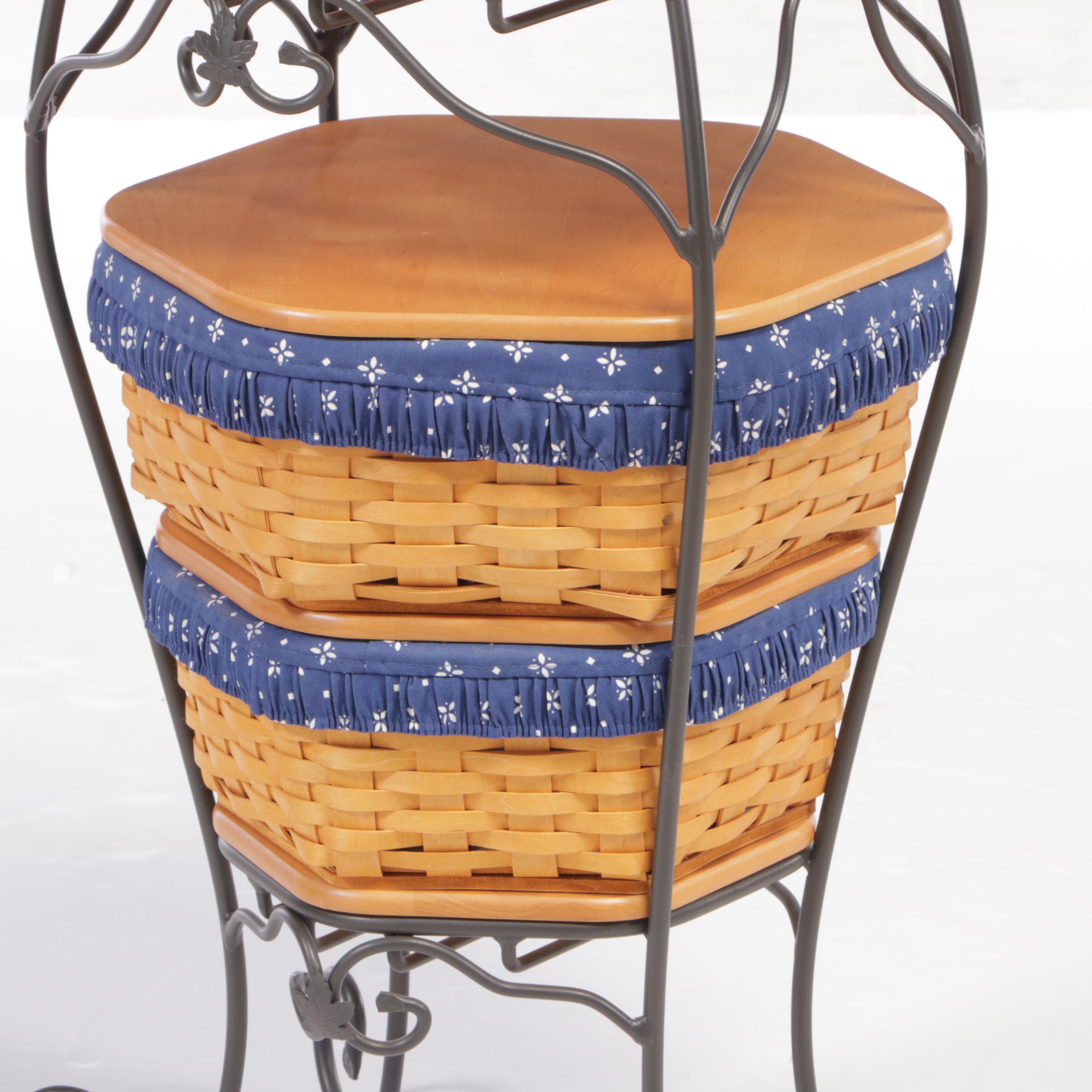 Three Longaberger Graduated Baskets Plus Wrought Iron Stand