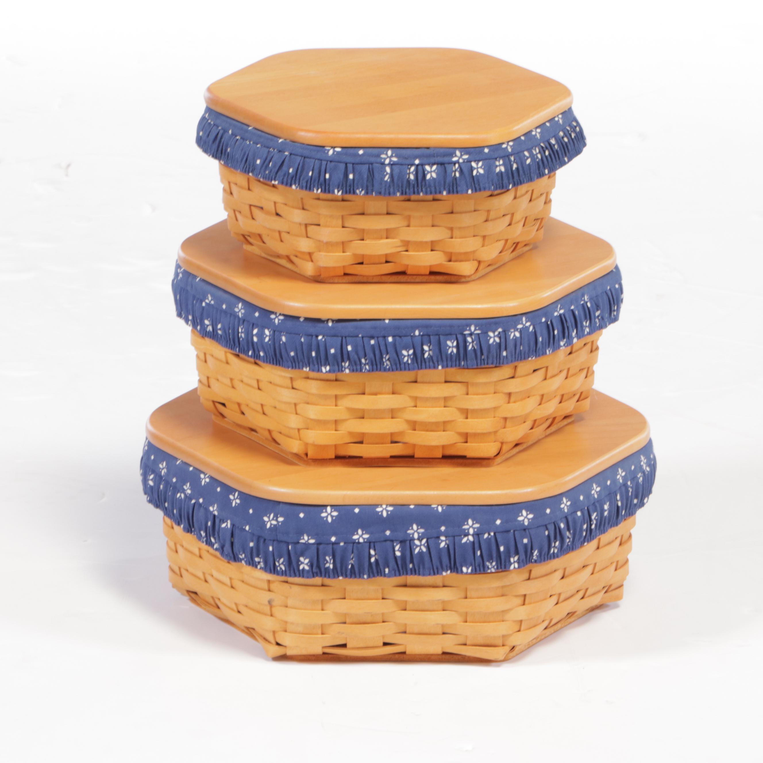 Three Longaberger Graduated Baskets Plus Wrought Iron Stand