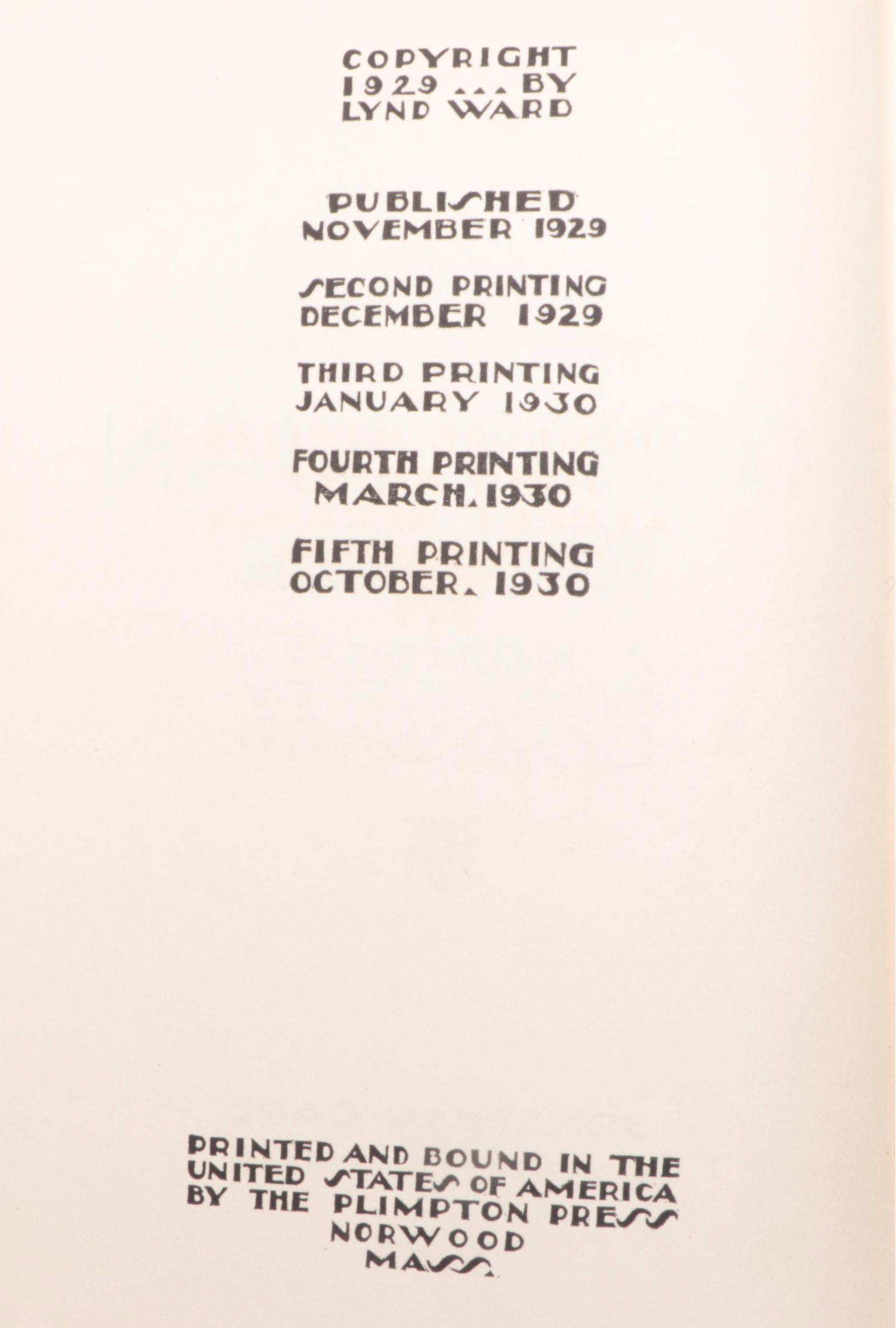 Fifth Printing "Gods' Man: A Novel in Woodcuts" by Lynd Ward, 1930