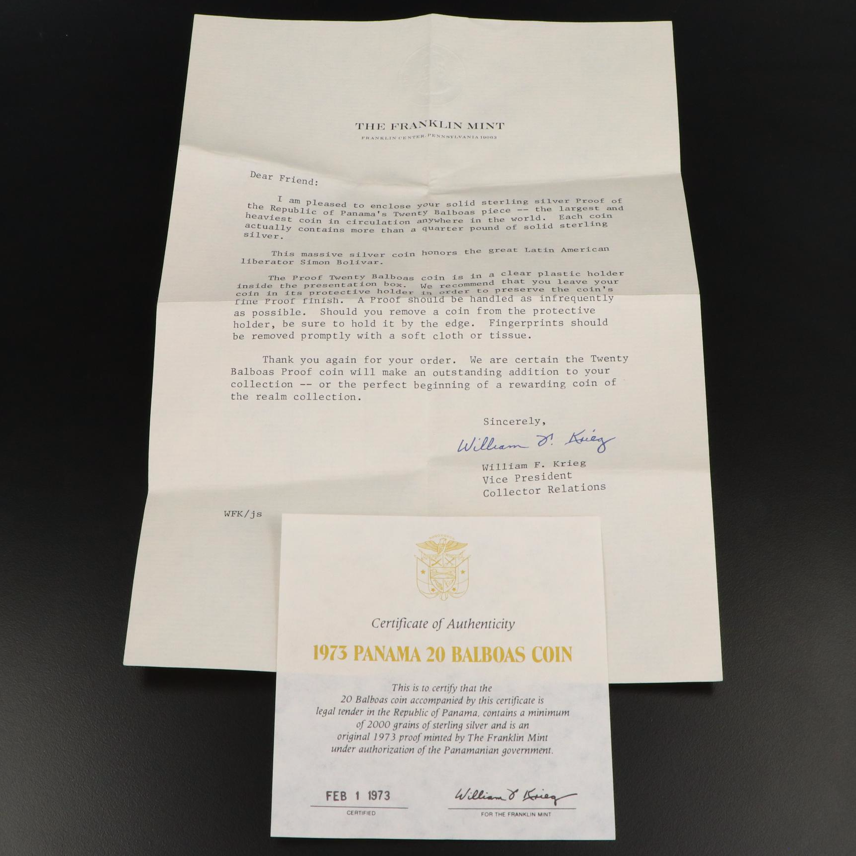 973 Panama Twenty Balboas Silver Proof Coin