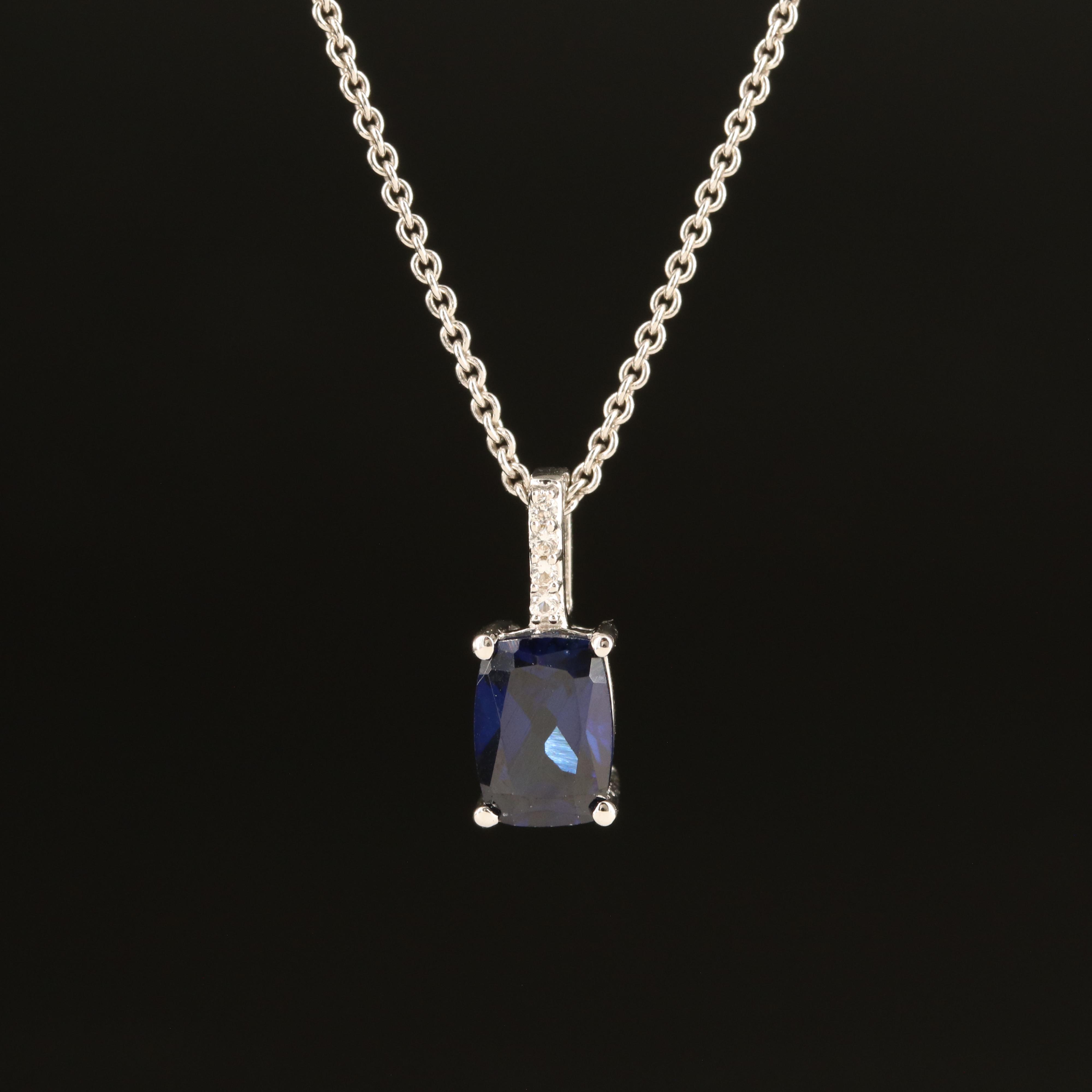 Sterling Sapphire and White Sapphire Pendant Necklace