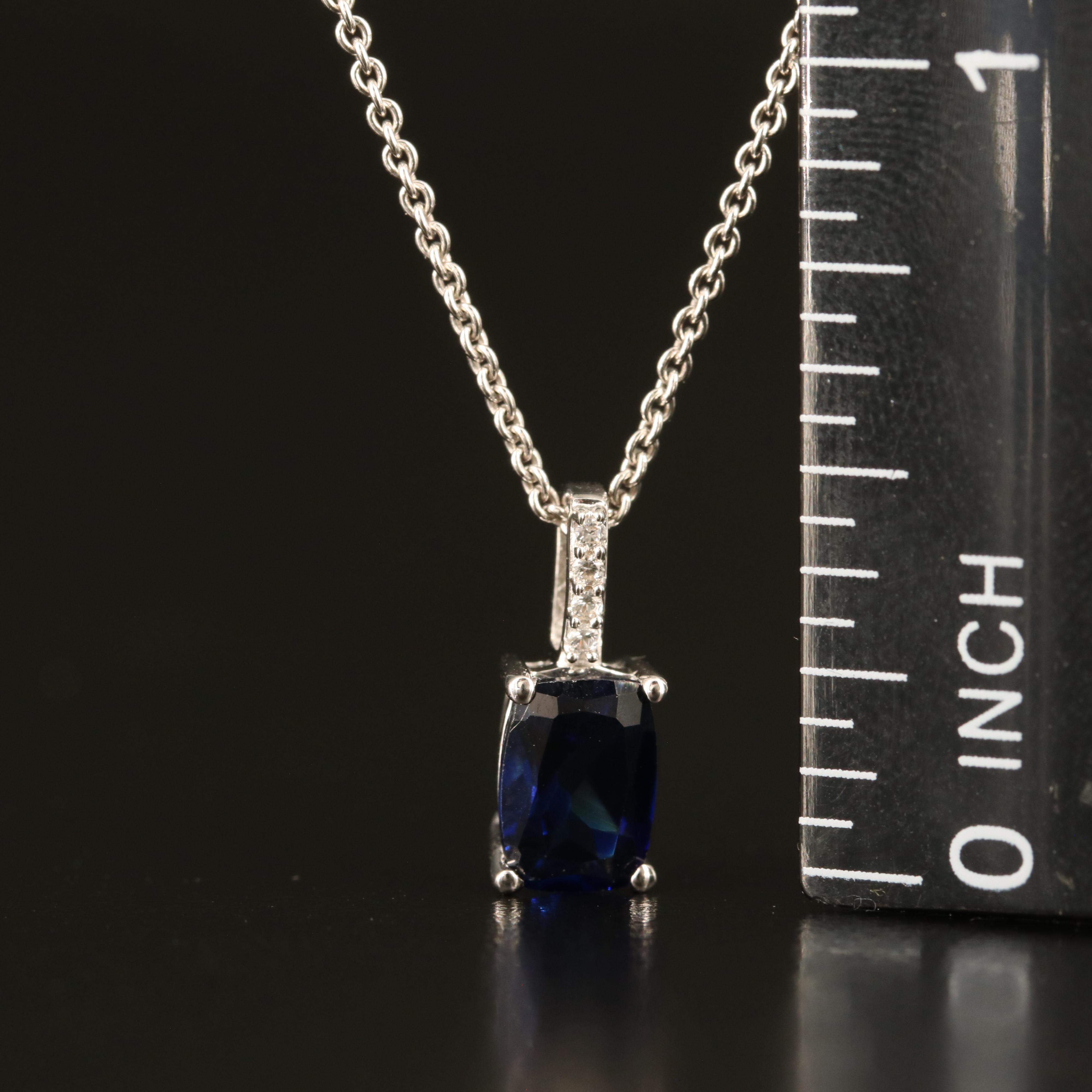 Sterling Sapphire and White Sapphire Pendant Necklace