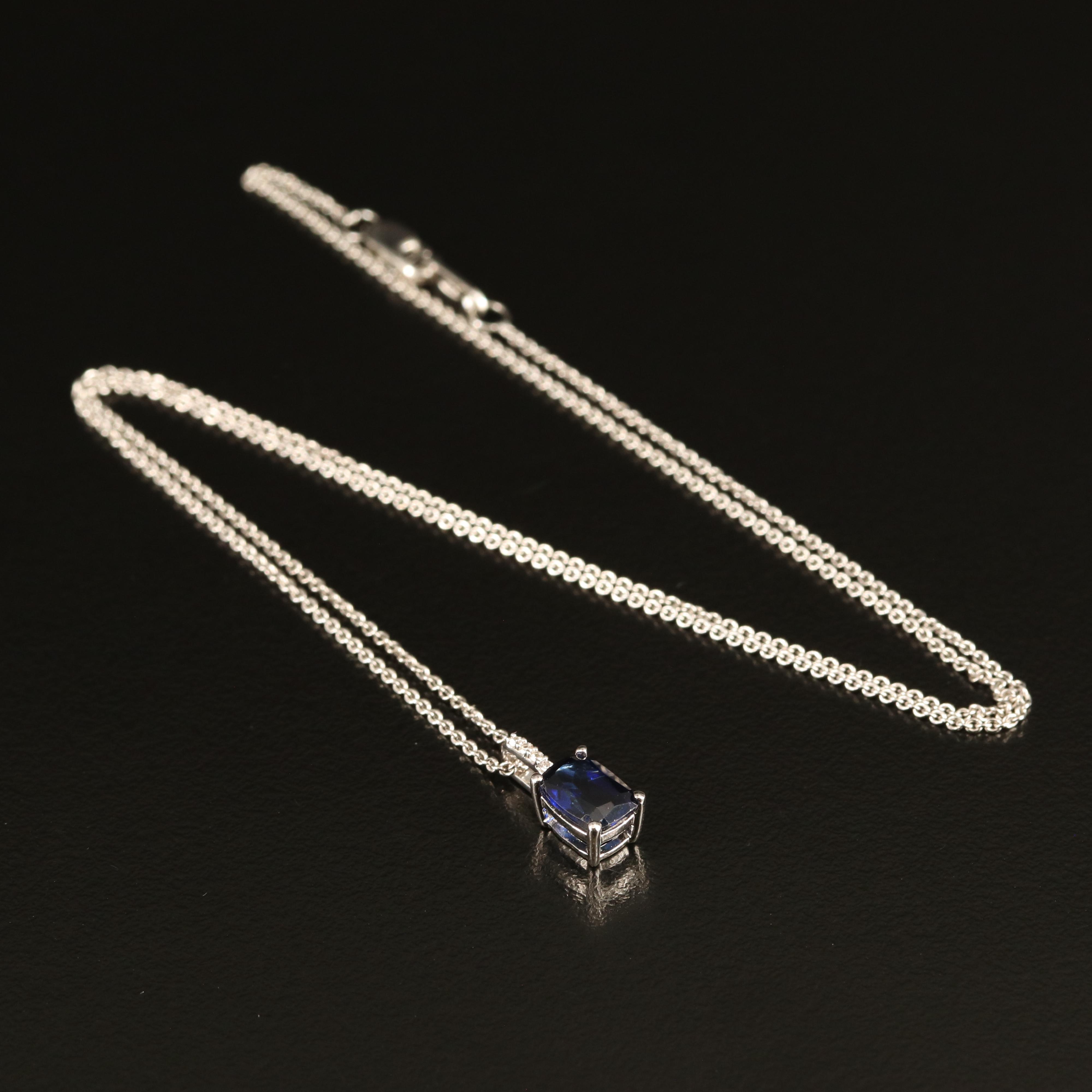 Sterling Sapphire and White Sapphire Pendant Necklace