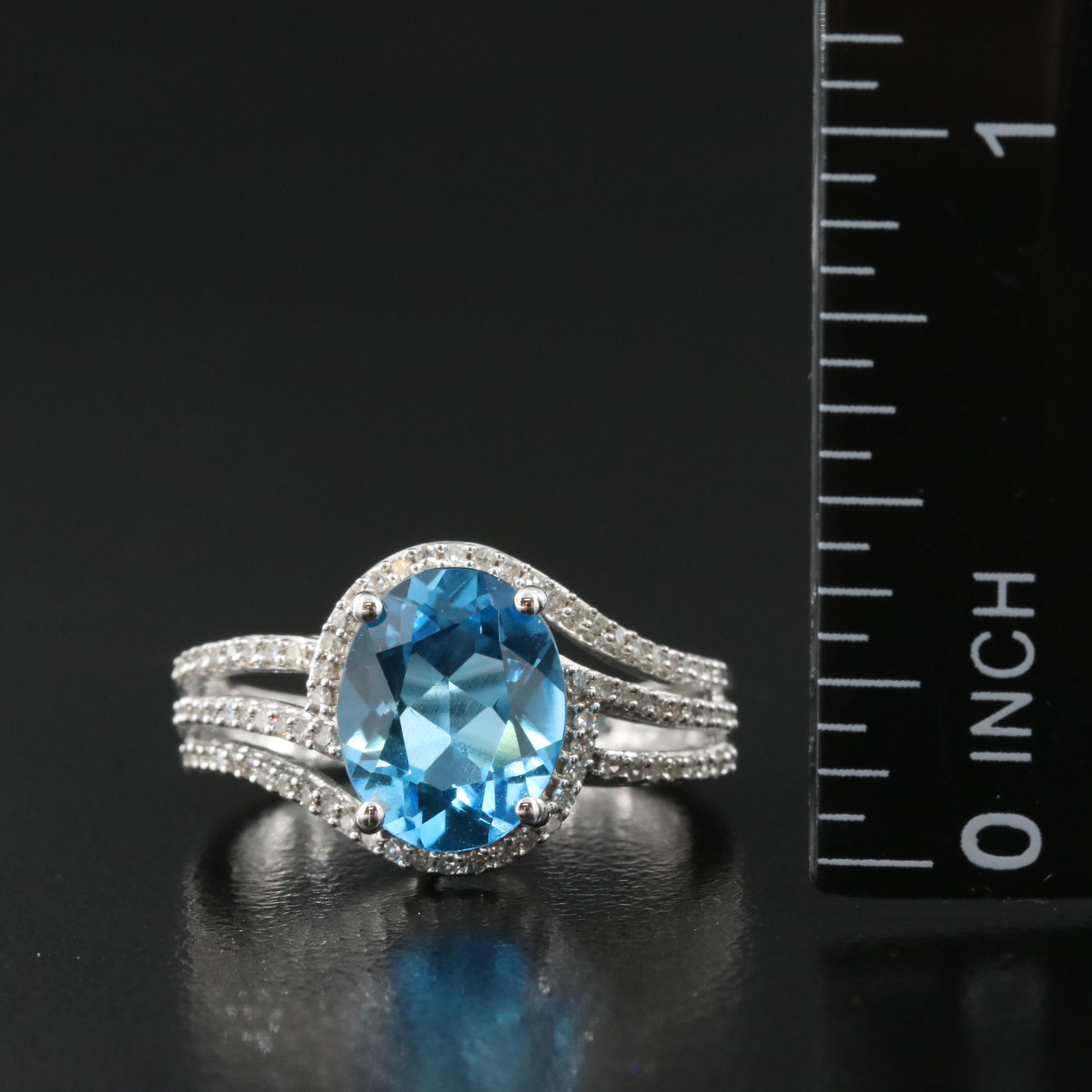 Sterling Swiss Blue Topaz and Diamond Ring