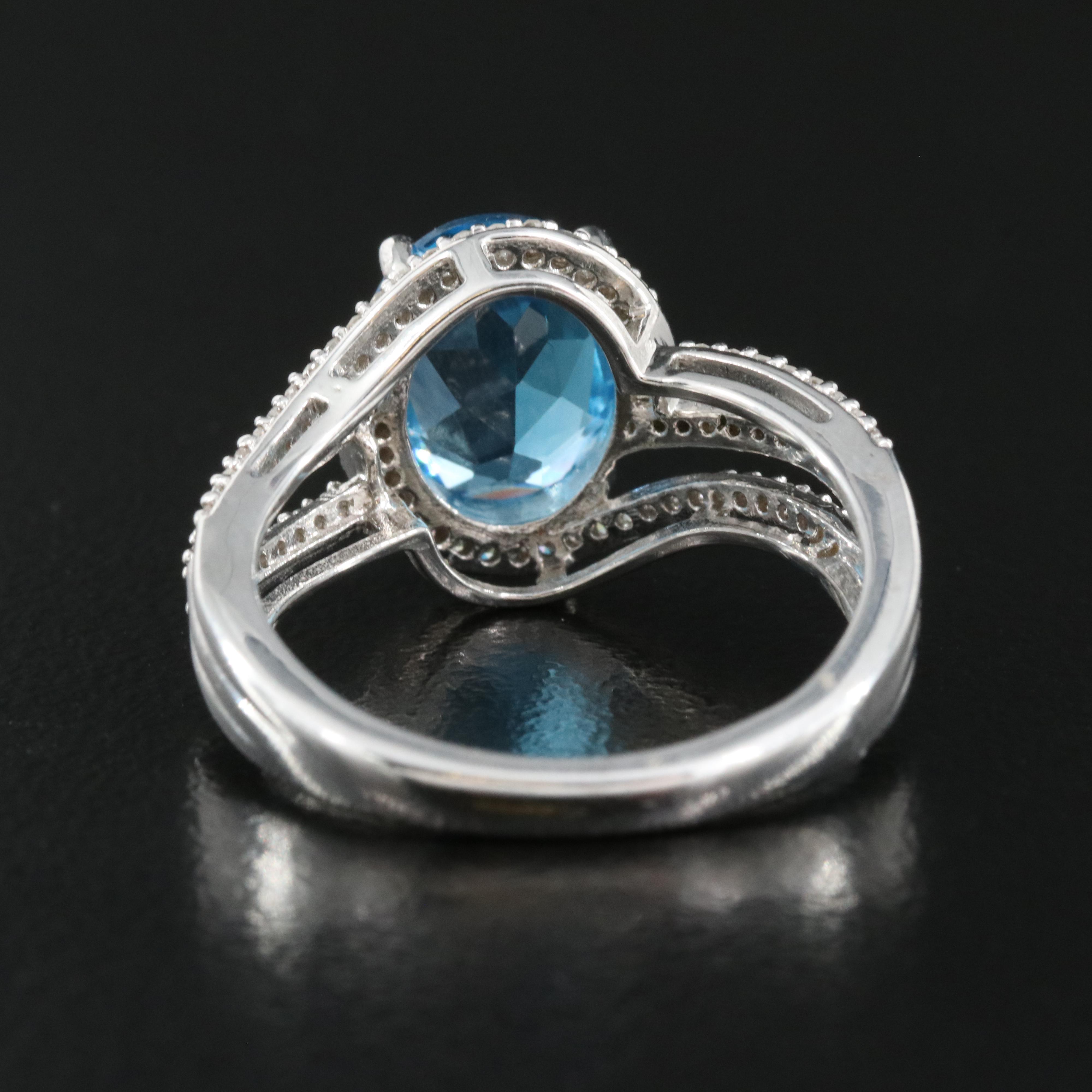 Sterling Swiss Blue Topaz and Diamond Ring