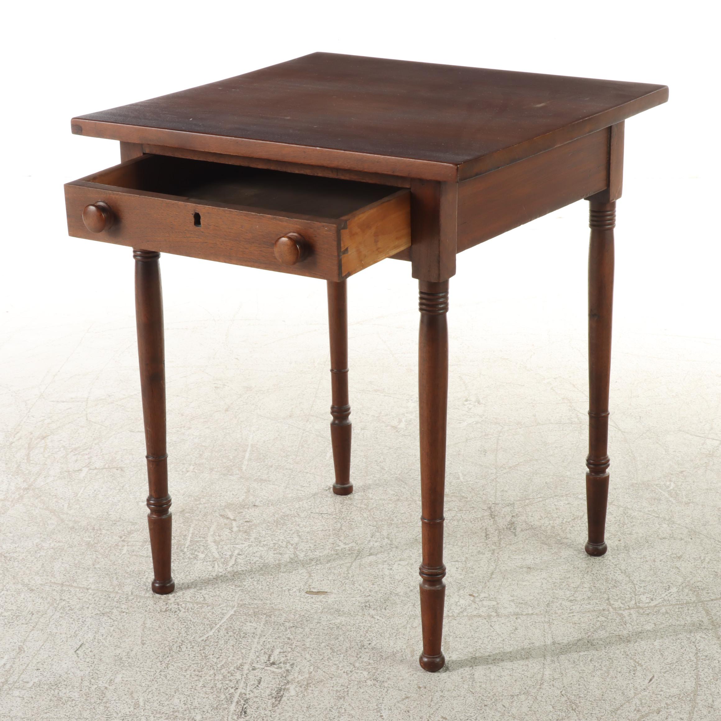 American Primitive Walnut Side Table, 19th Century