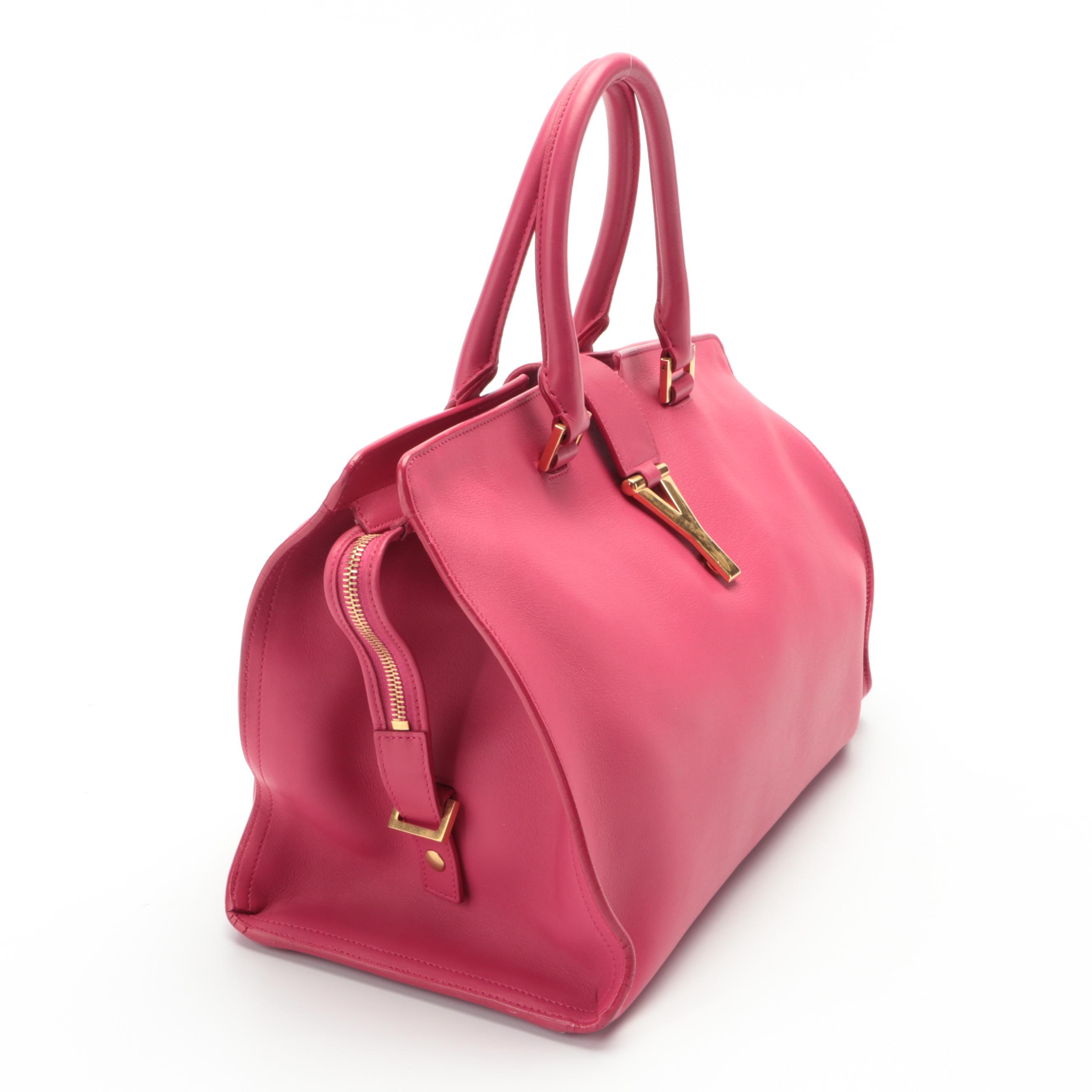 Saint Laurent Classic Y Cabas in Fuchsia Calfskin Leather