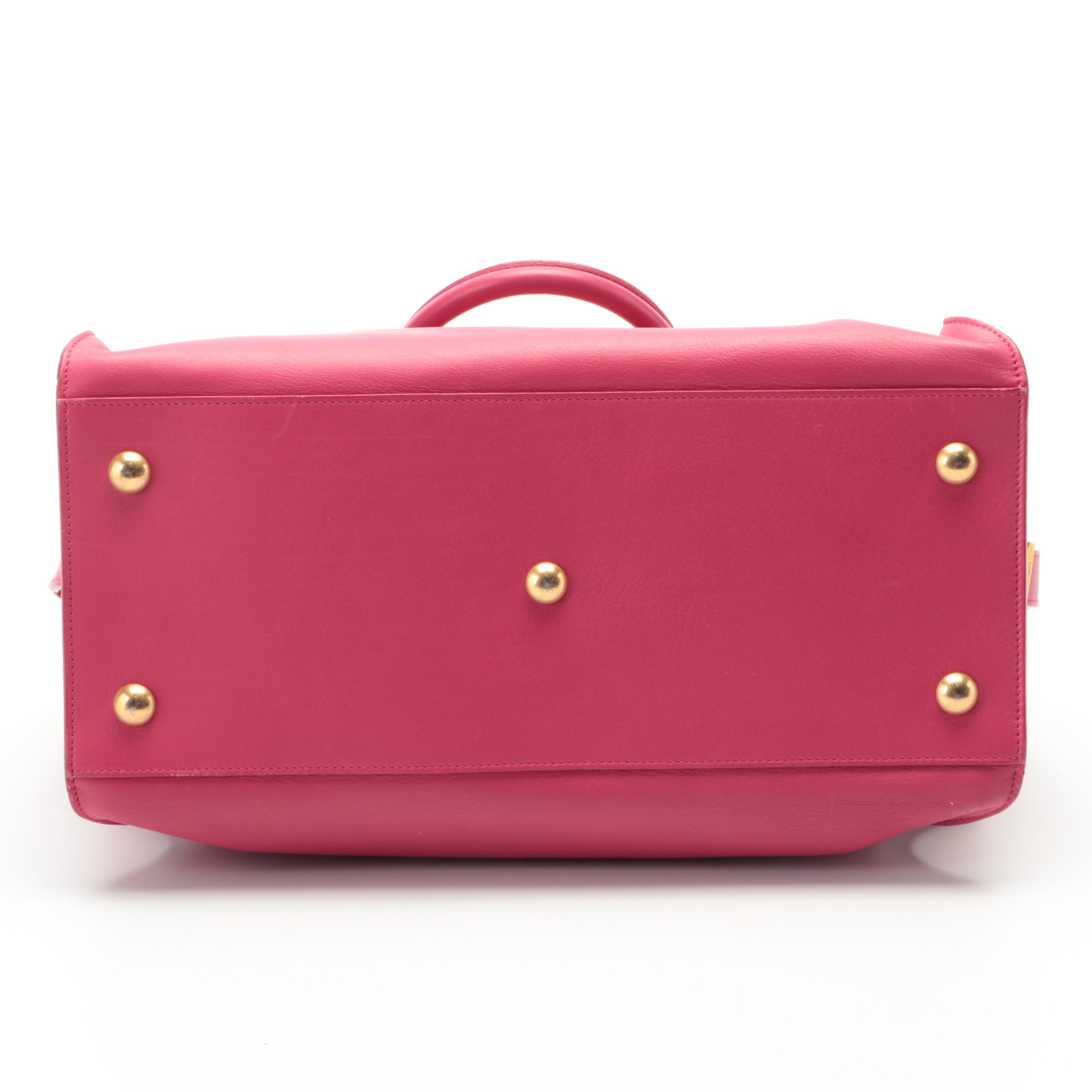 Saint Laurent Classic Y Cabas in Fuchsia Calfskin Leather
