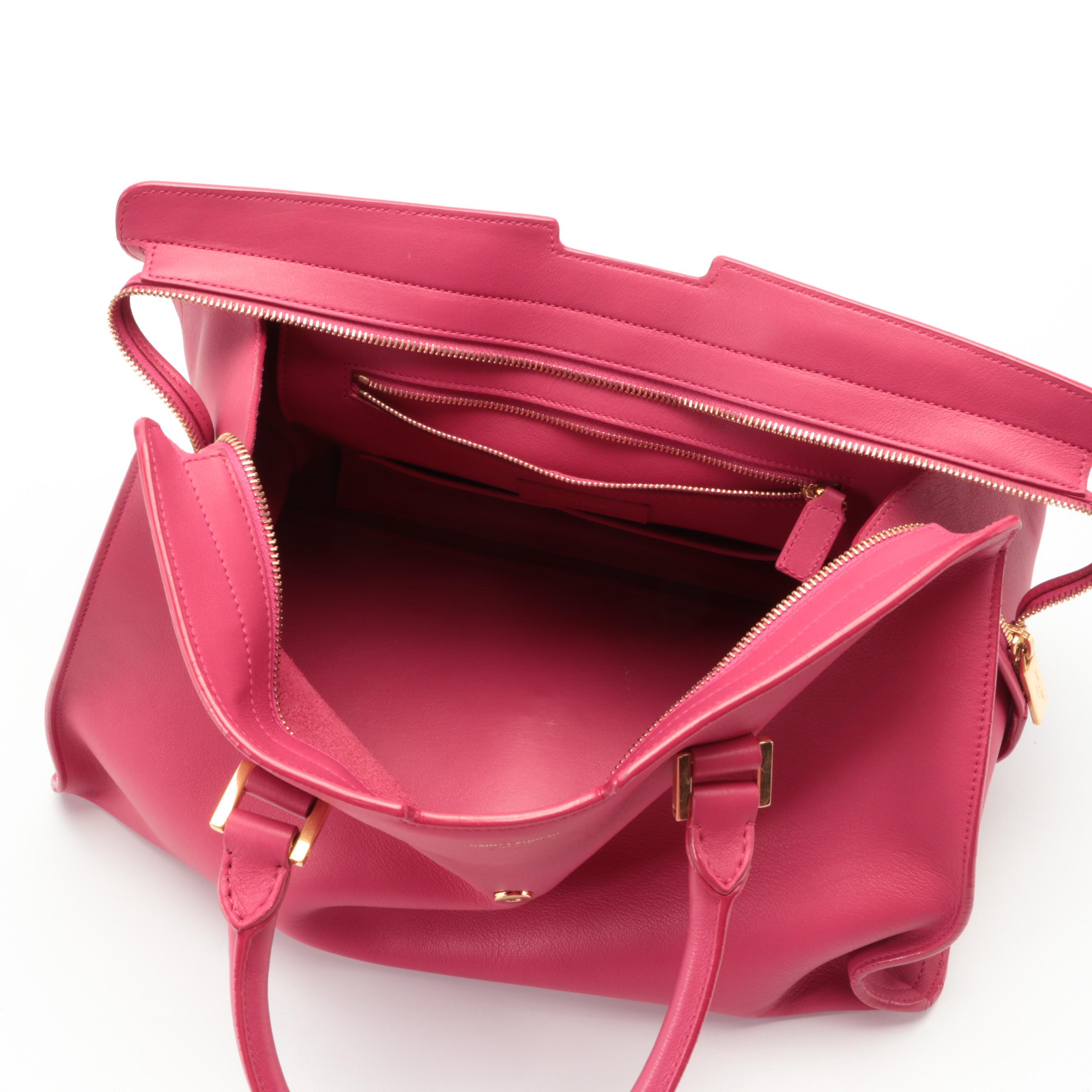 Saint Laurent Classic Y Cabas in Fuchsia Calfskin Leather
