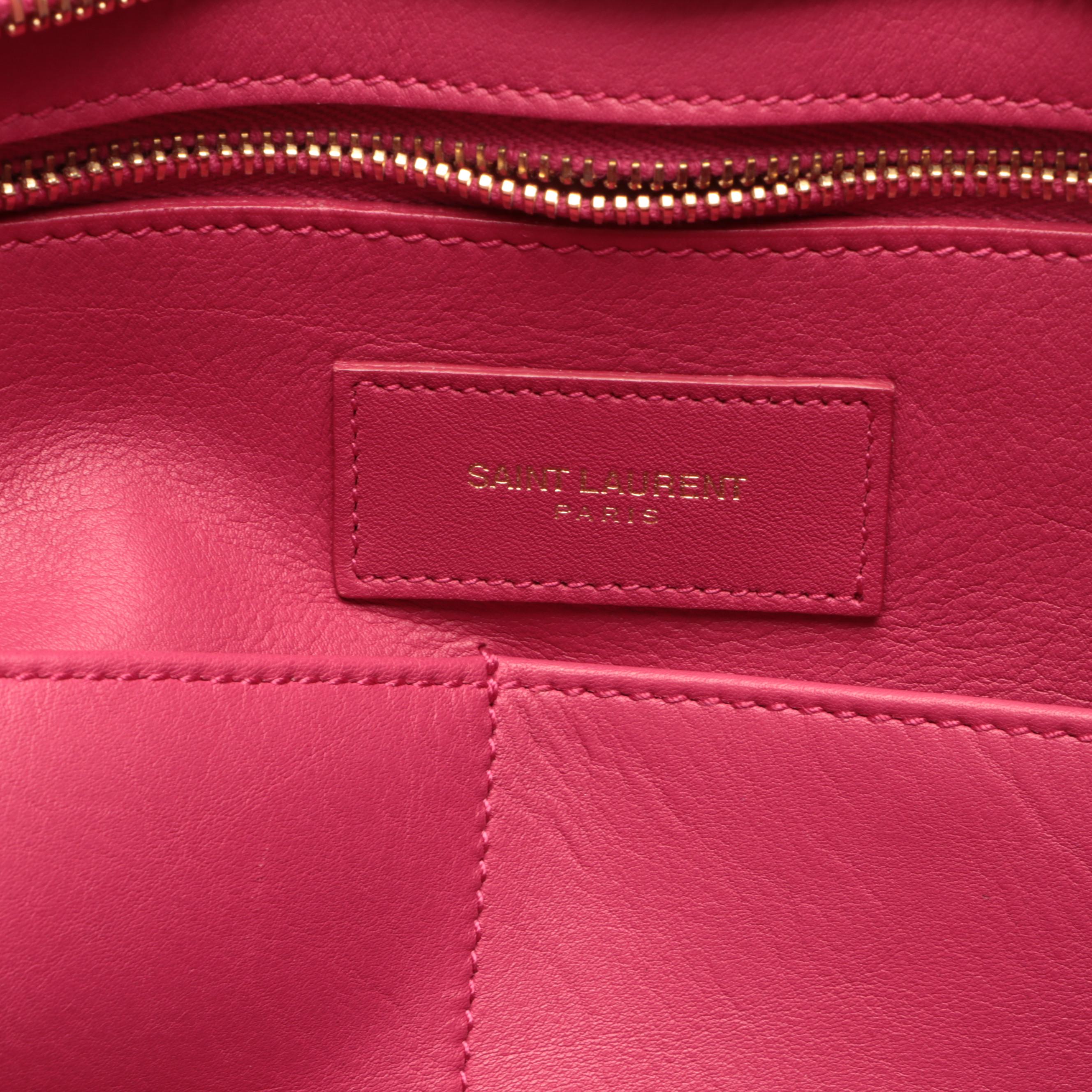 Saint Laurent Classic Y Cabas in Fuchsia Calfskin Leather