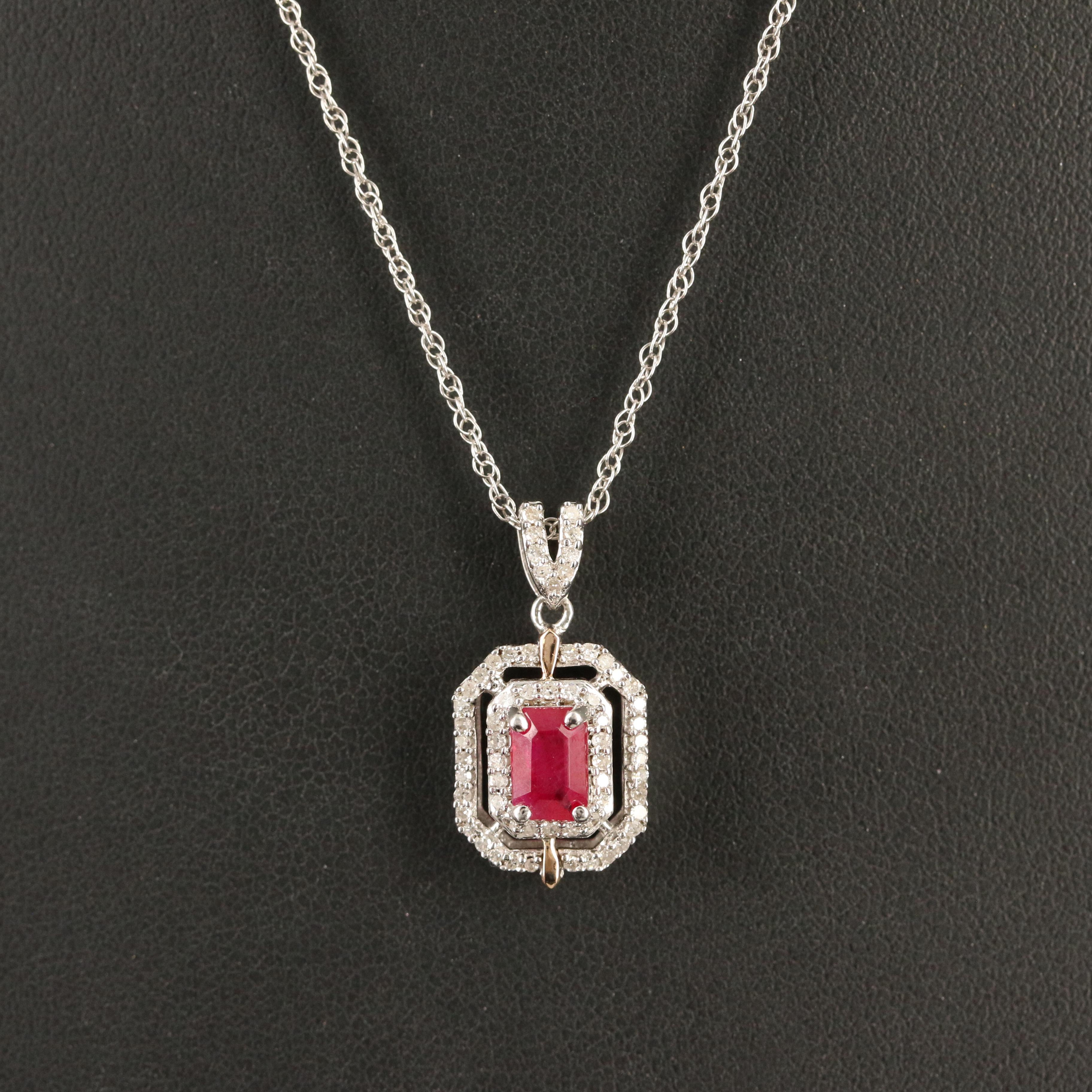 Sterling Ruby and Diamond Pendant Necklace with 10K Rose Gold Accents