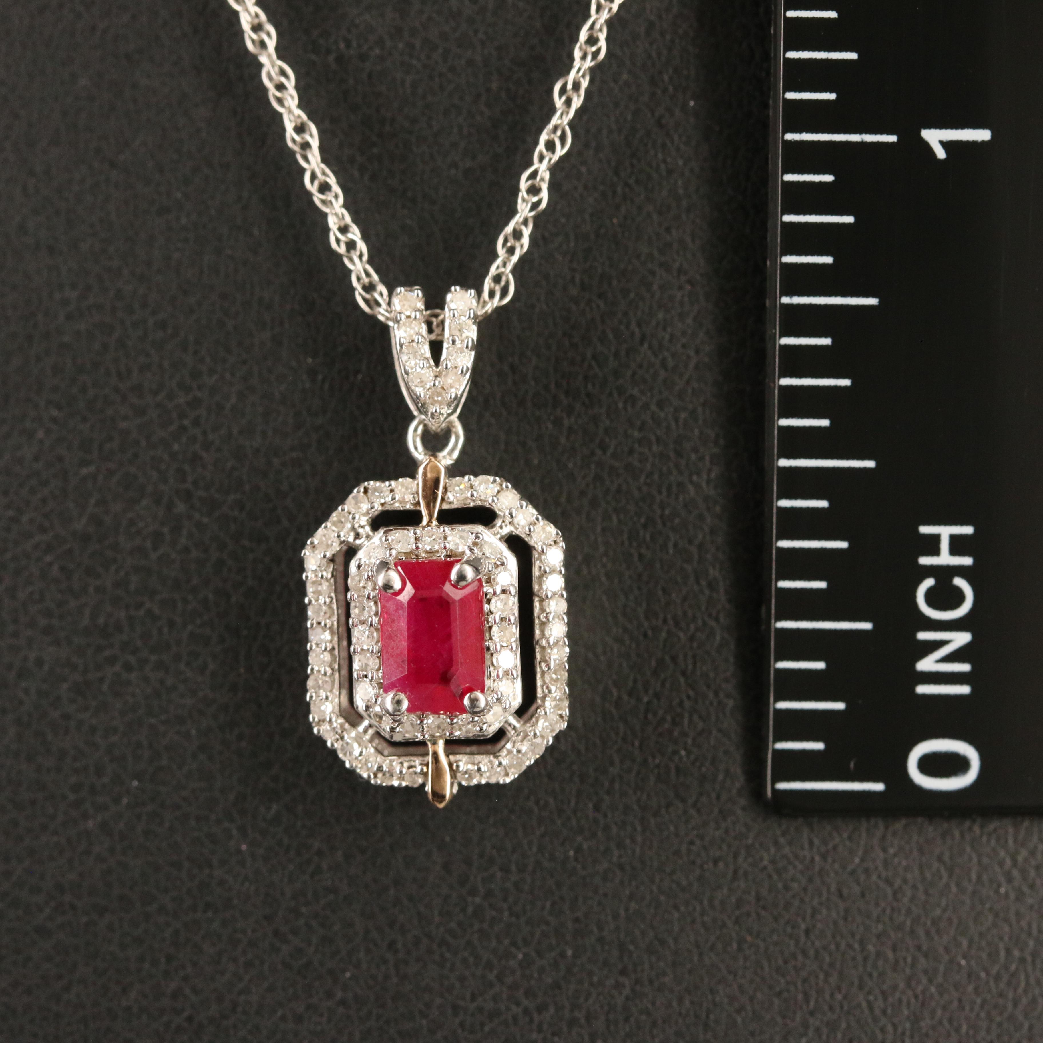 Sterling Ruby and Diamond Pendant Necklace with 10K Rose Gold Accents