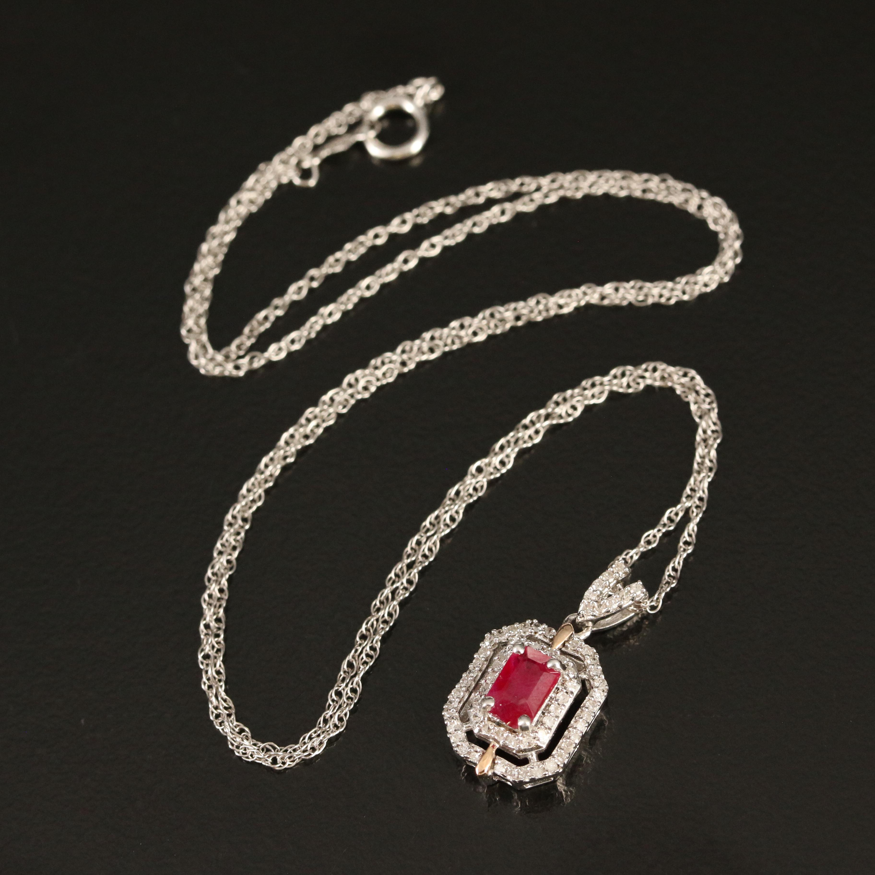 Sterling Ruby and Diamond Pendant Necklace with 10K Rose Gold Accents