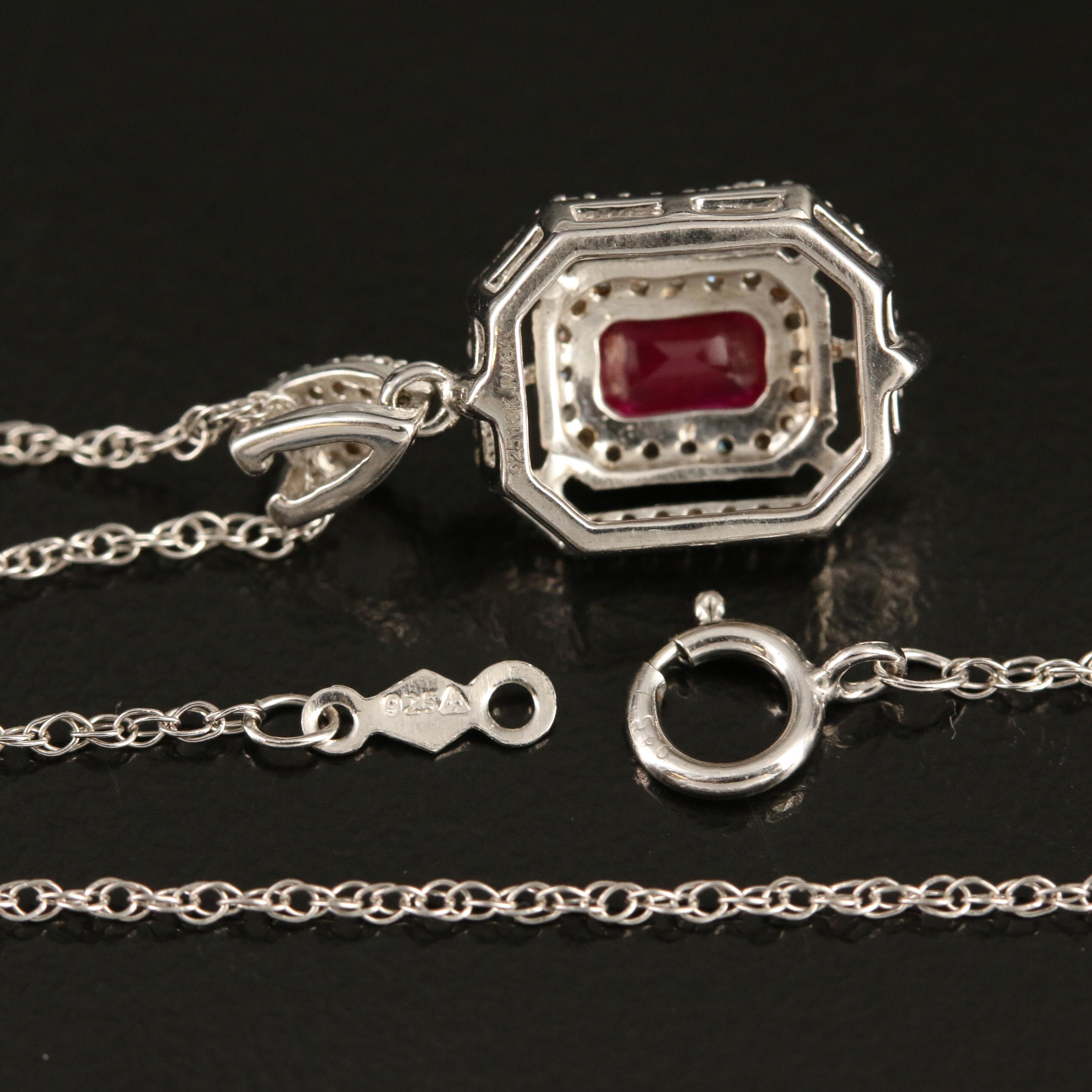 Sterling Ruby and Diamond Pendant Necklace with 10K Rose Gold Accents