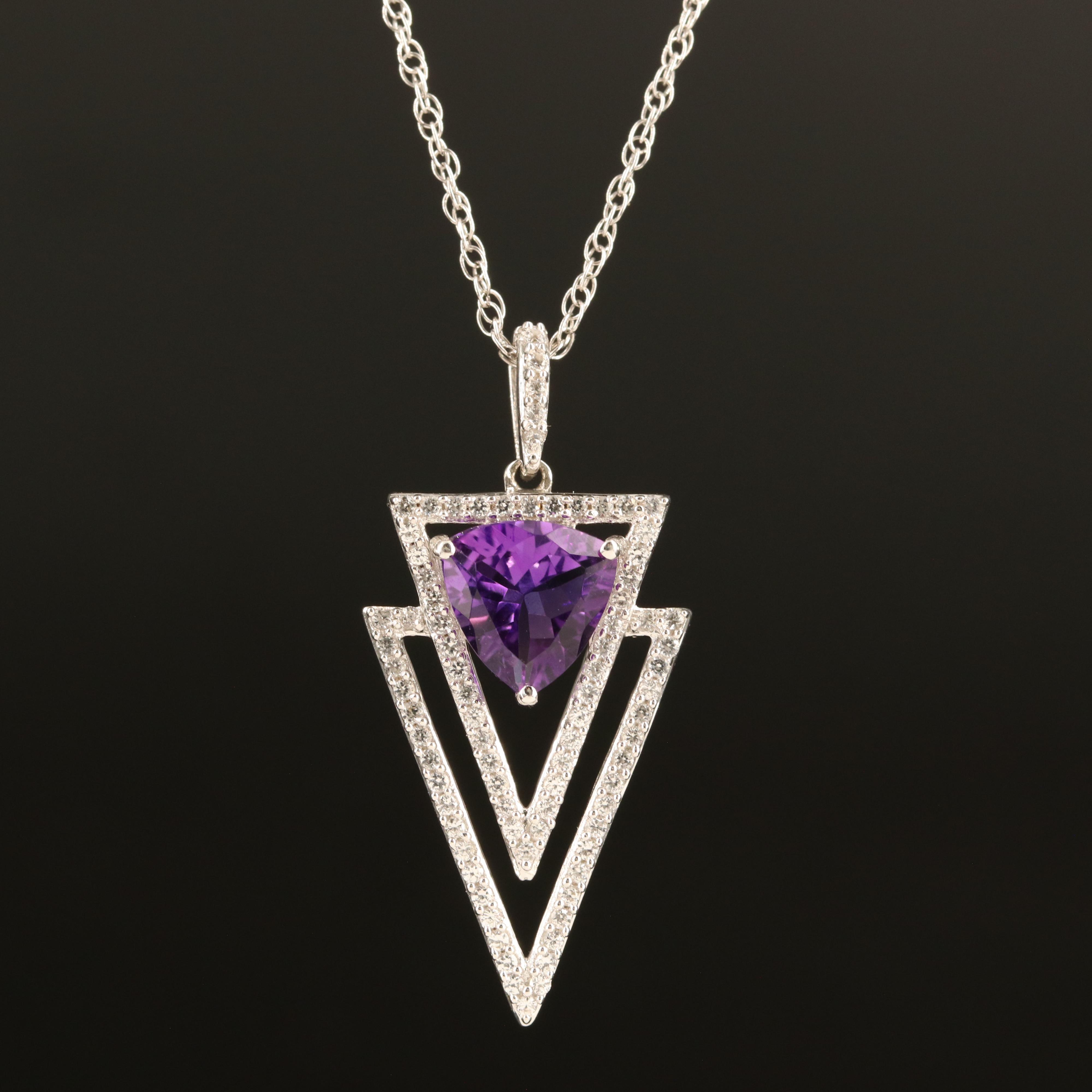 Sterling Amethyst and White Sapphire Pendant Necklace