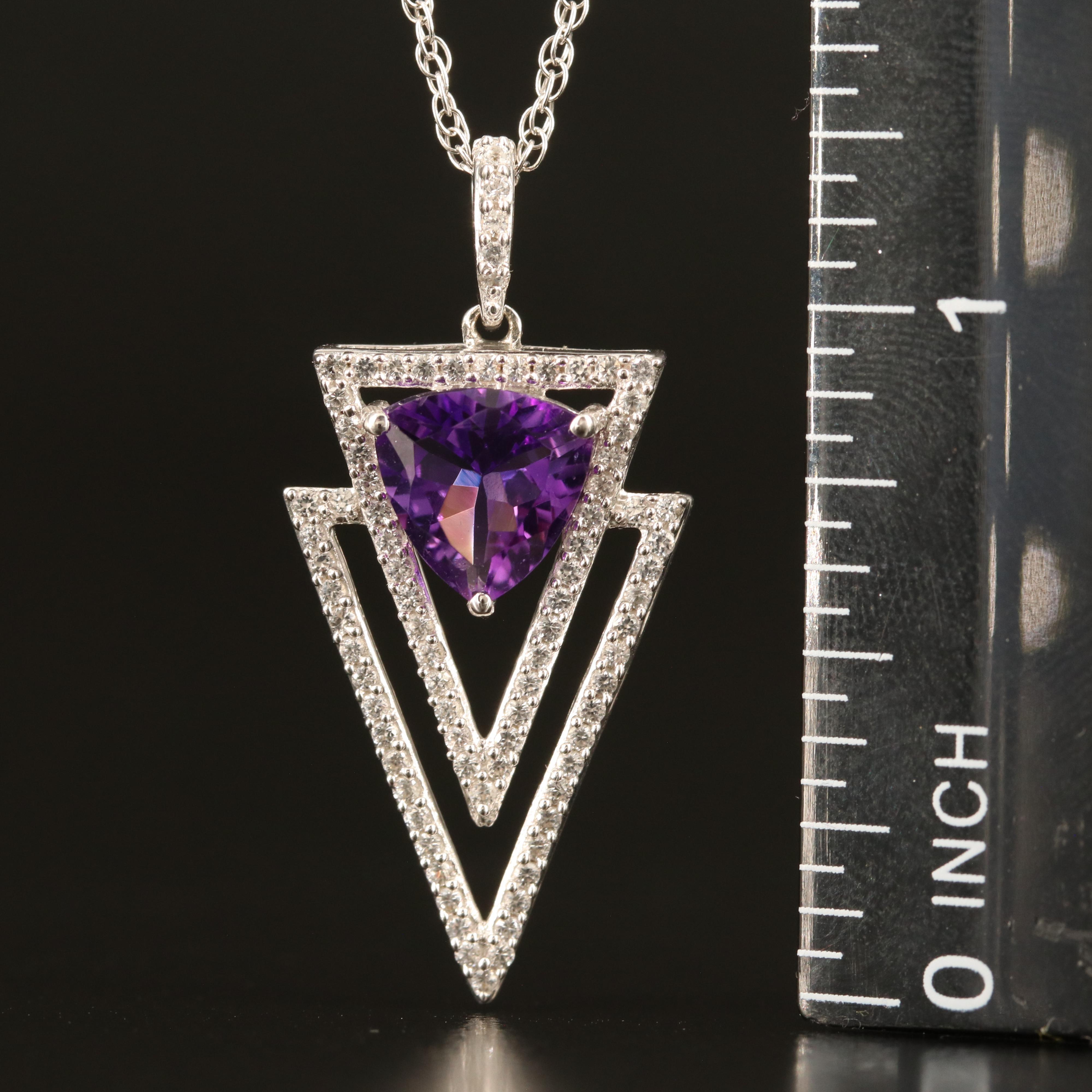 Sterling Amethyst and White Sapphire Pendant Necklace
