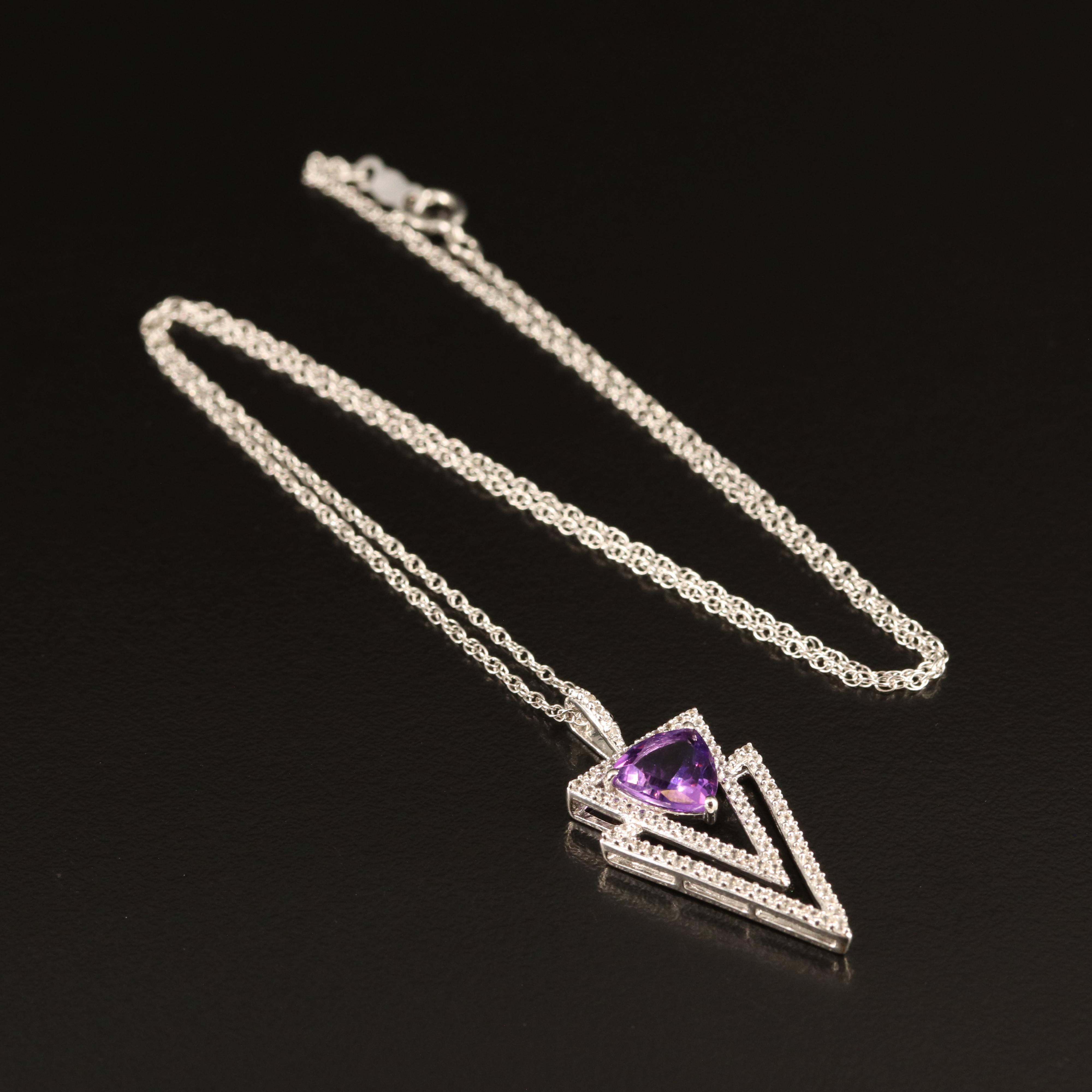 Sterling Amethyst and White Sapphire Pendant Necklace