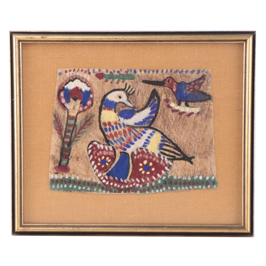 Folk Art Acrylic Painting of Birds