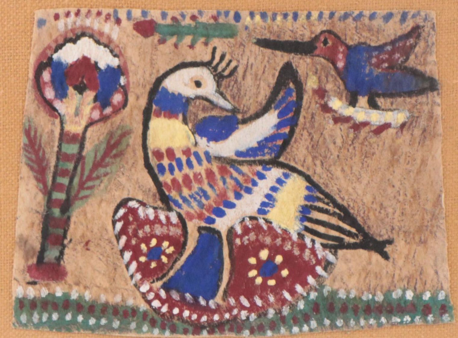 Folk Art Acrylic Painting of Birds