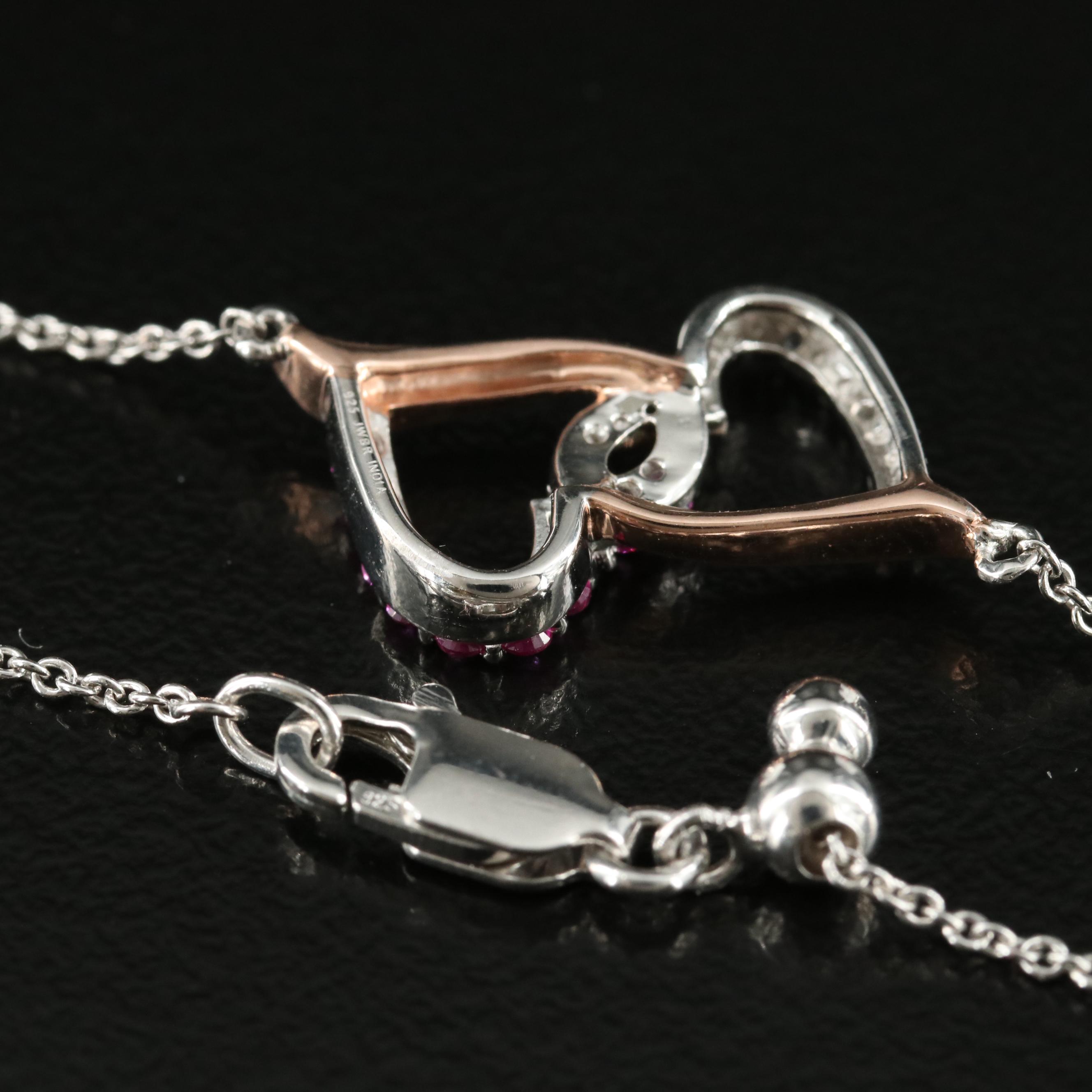 Sterling Ruby and Sapphire Double Heart Bracelet