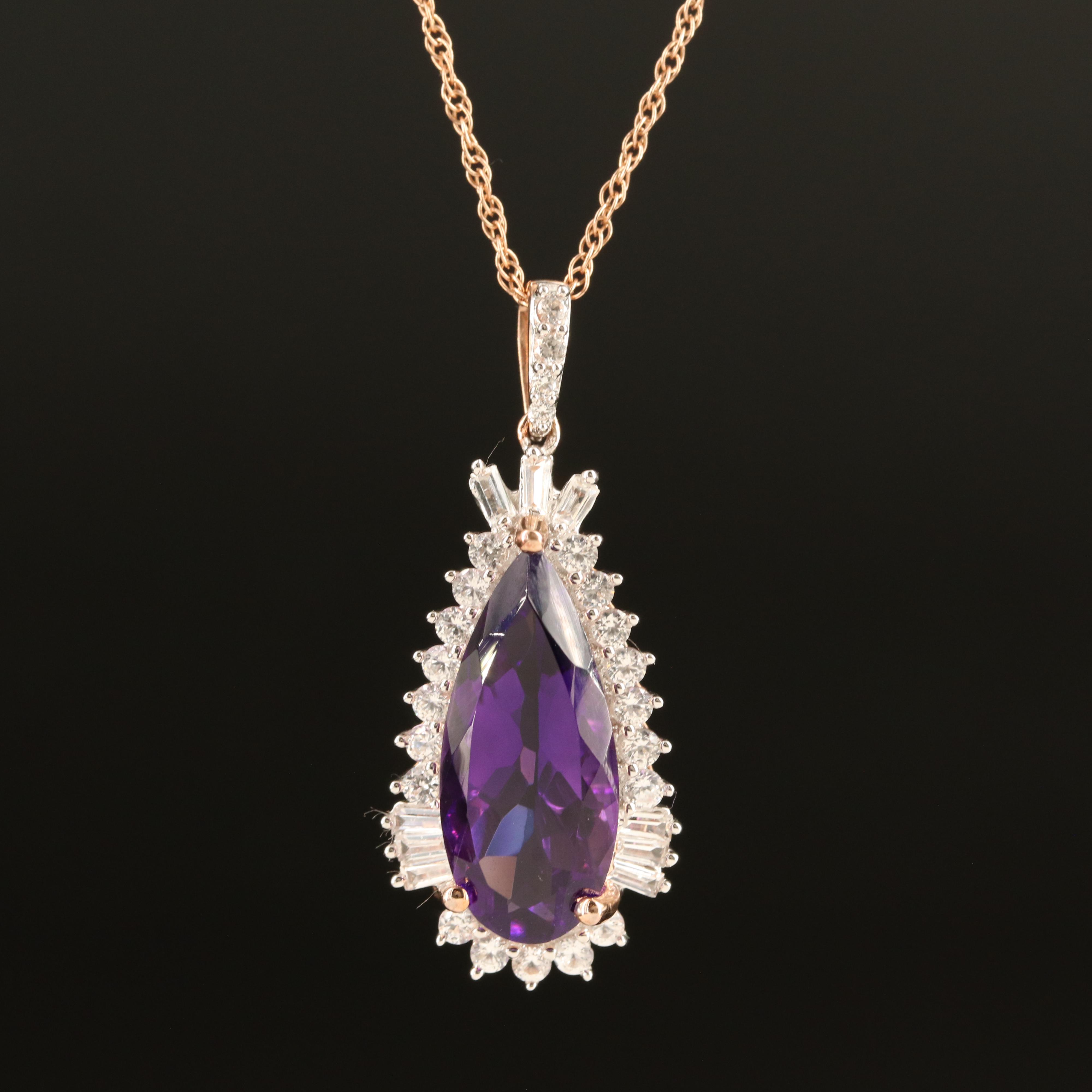 Sterling Amethyst and White Sapphire Pendant Necklace