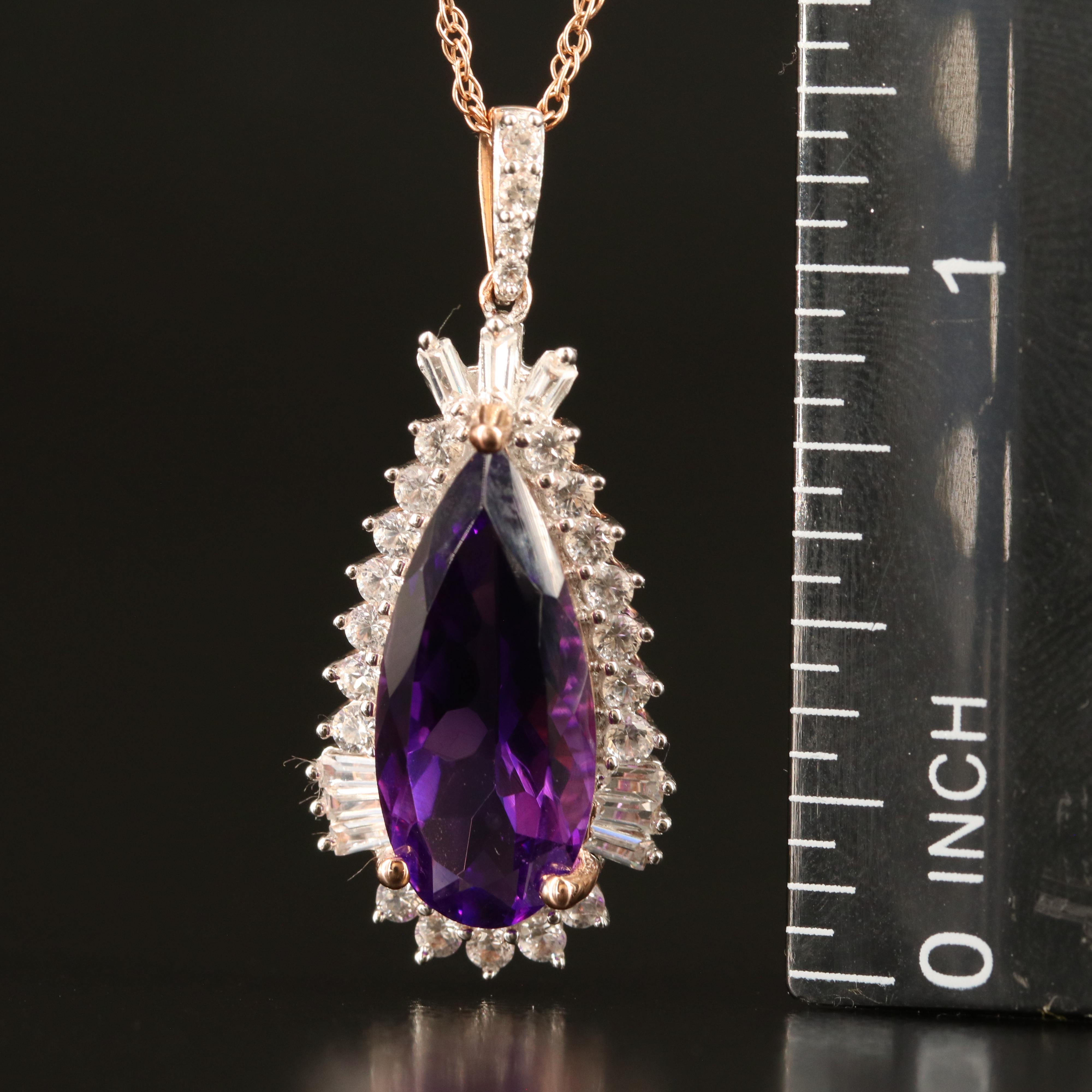 Sterling Amethyst and White Sapphire Pendant Necklace