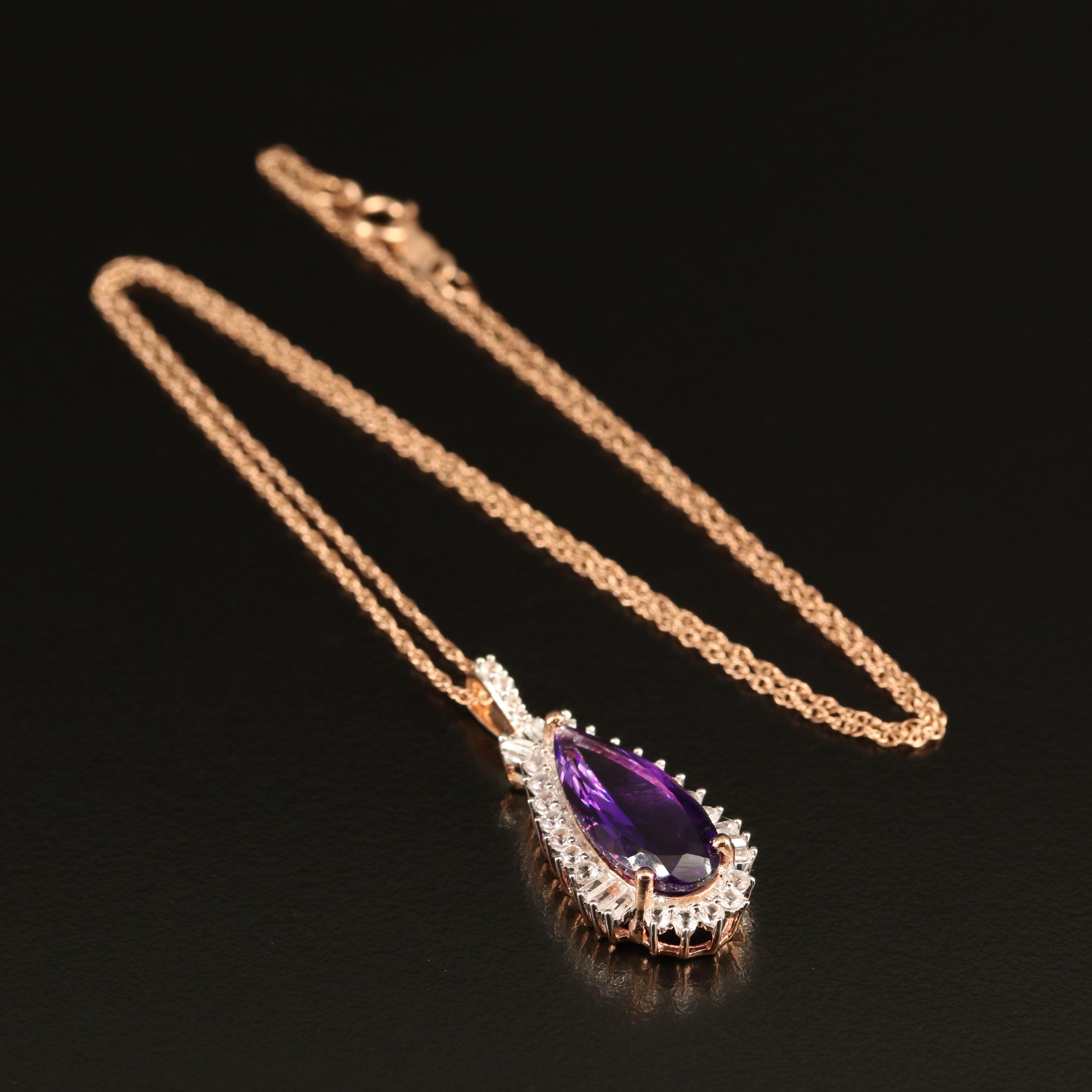 Sterling Amethyst and White Sapphire Pendant Necklace