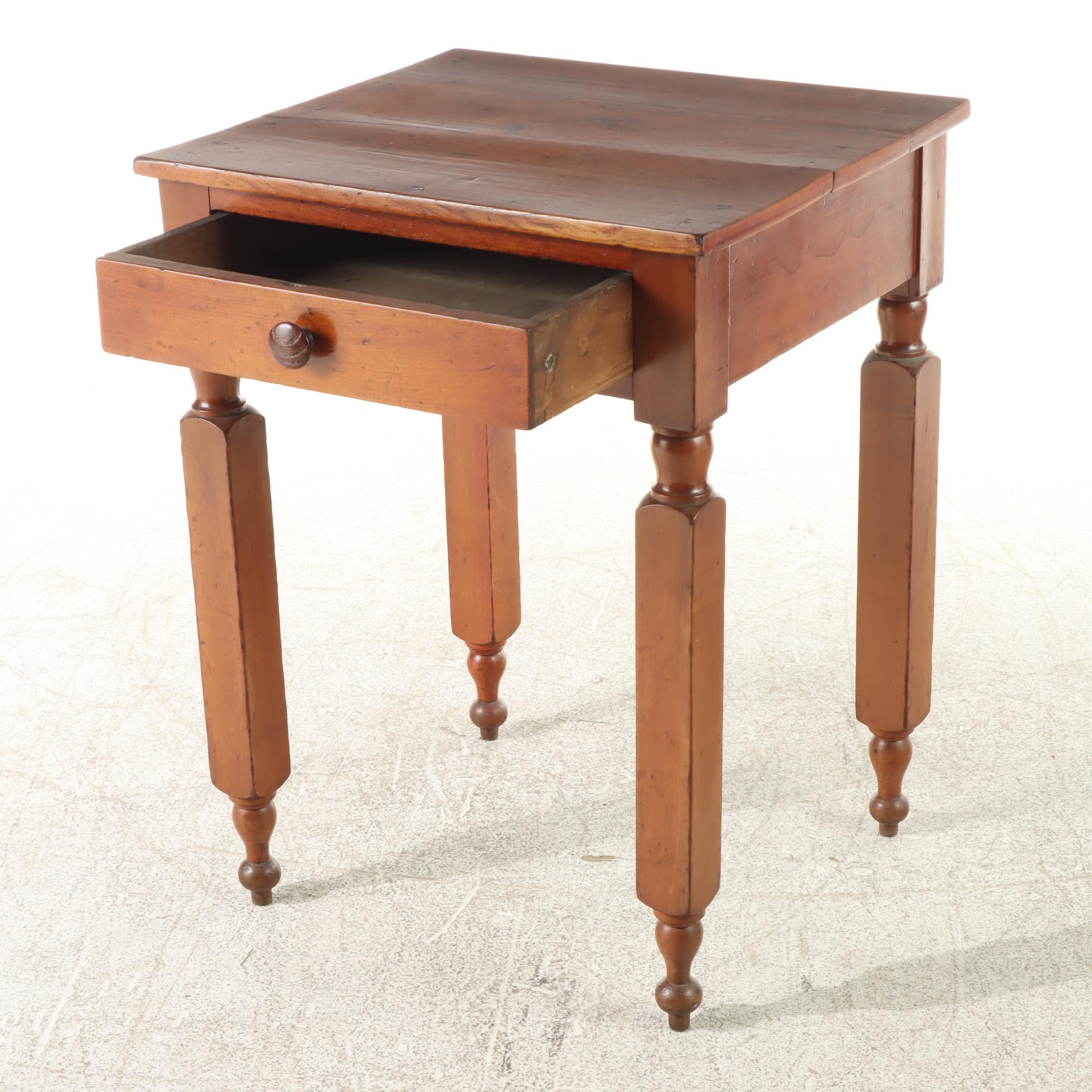 American Primitive Cherrywood Side Table, 19th Century