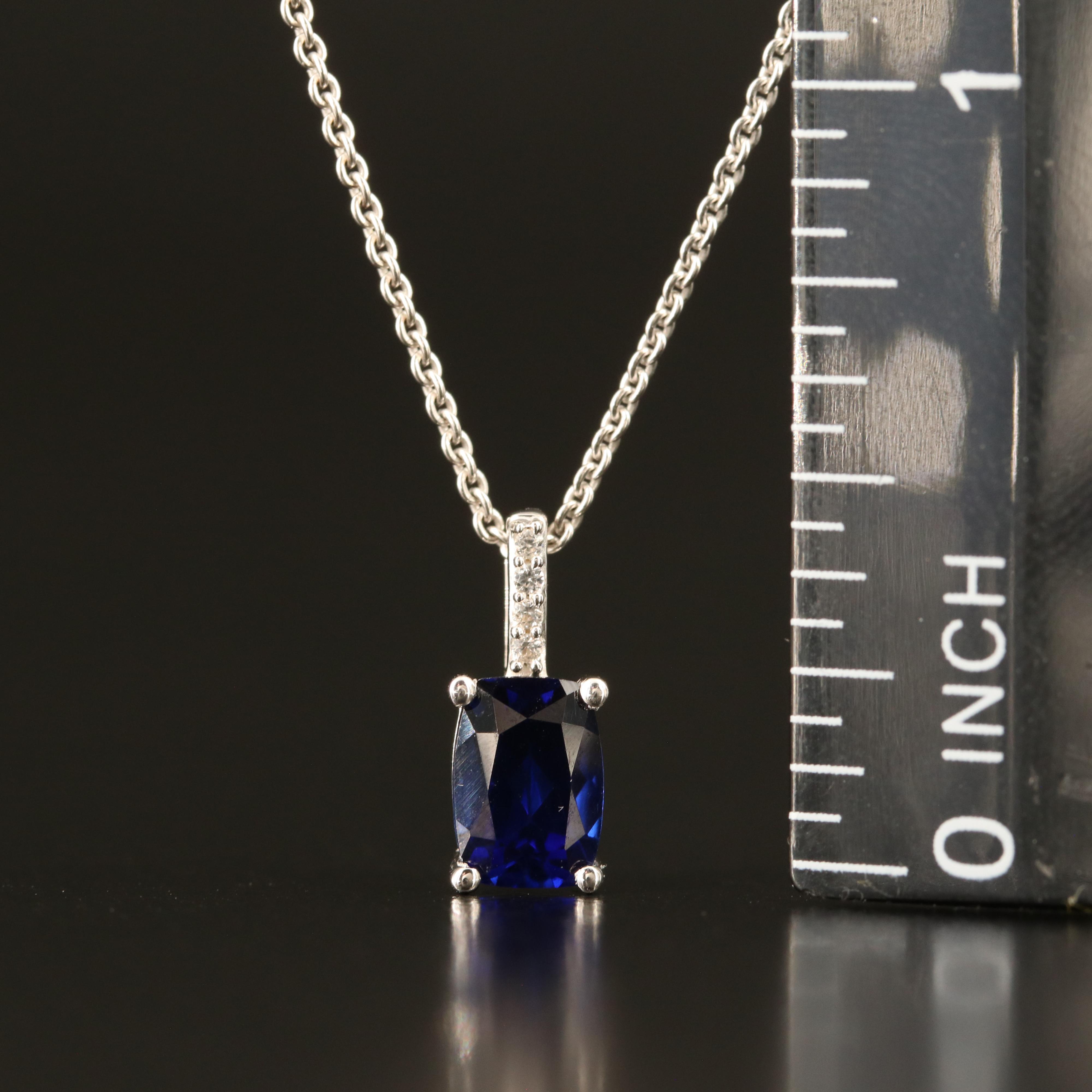 Sterling Sapphire and White Sapphire Pendant Necklace