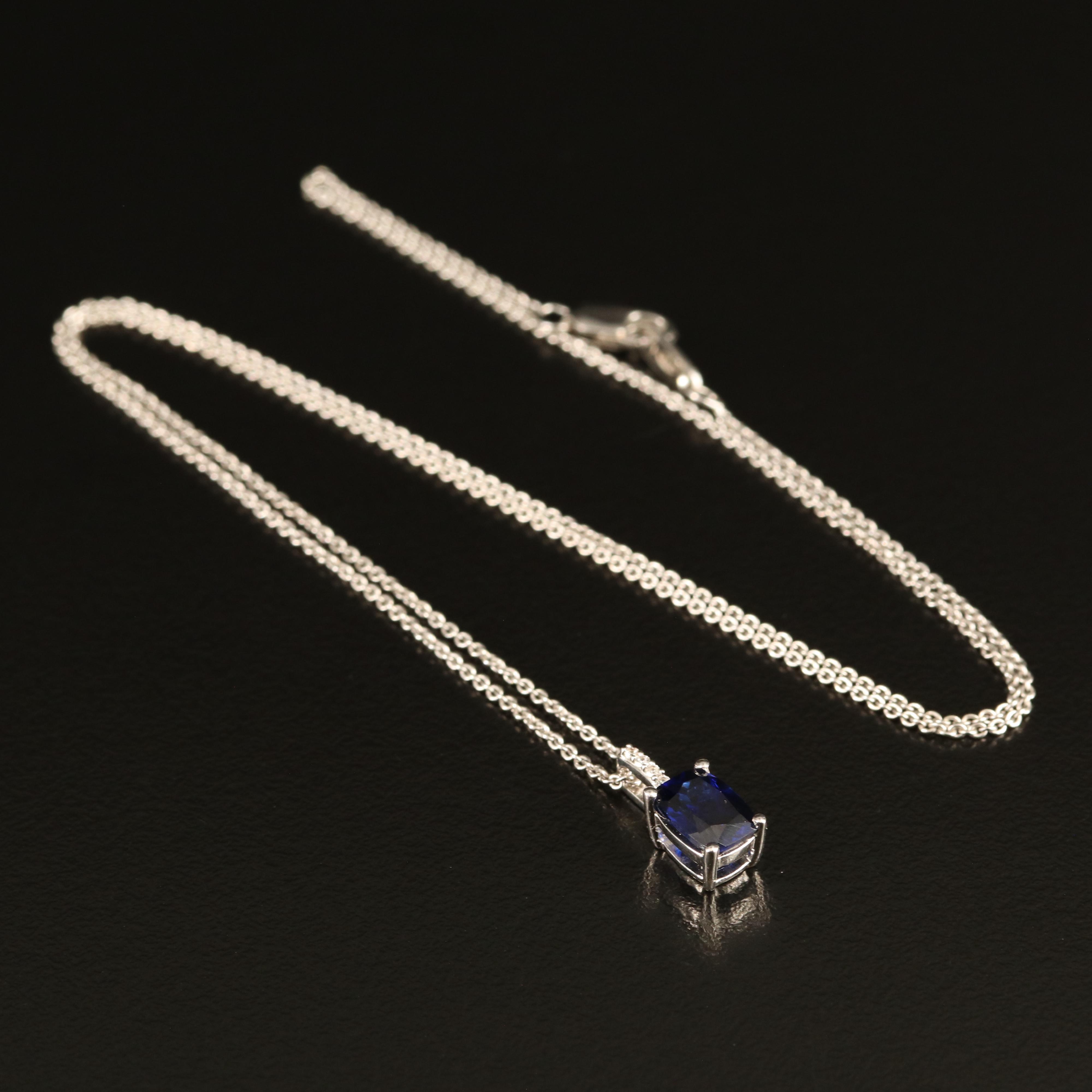 Sterling Sapphire and White Sapphire Pendant Necklace