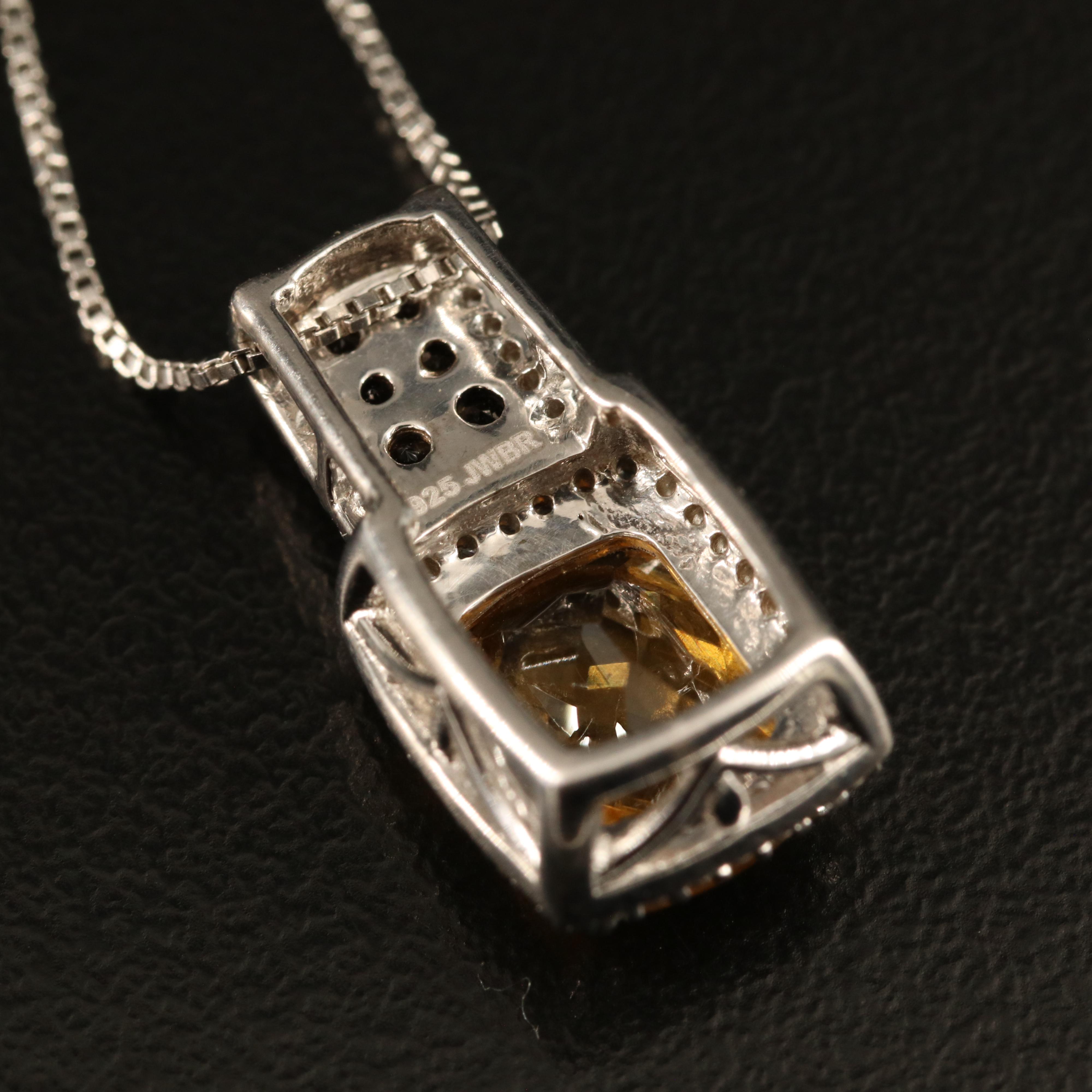 Sterling Citrine, Smoky Quartz and White Sapphire Pendant Necklace
