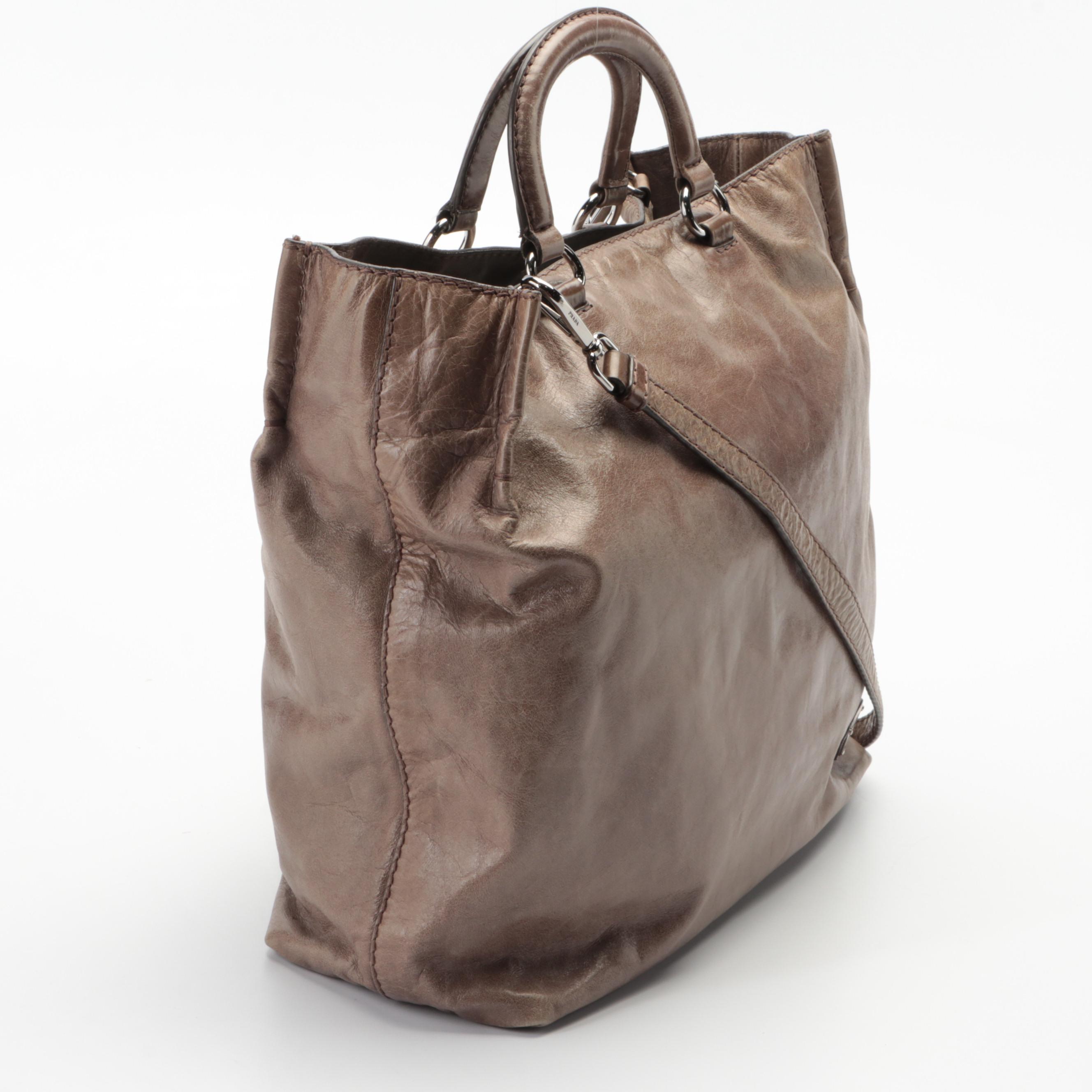Prada Large Convertible Shopper Tote in Vitello Shine Leather