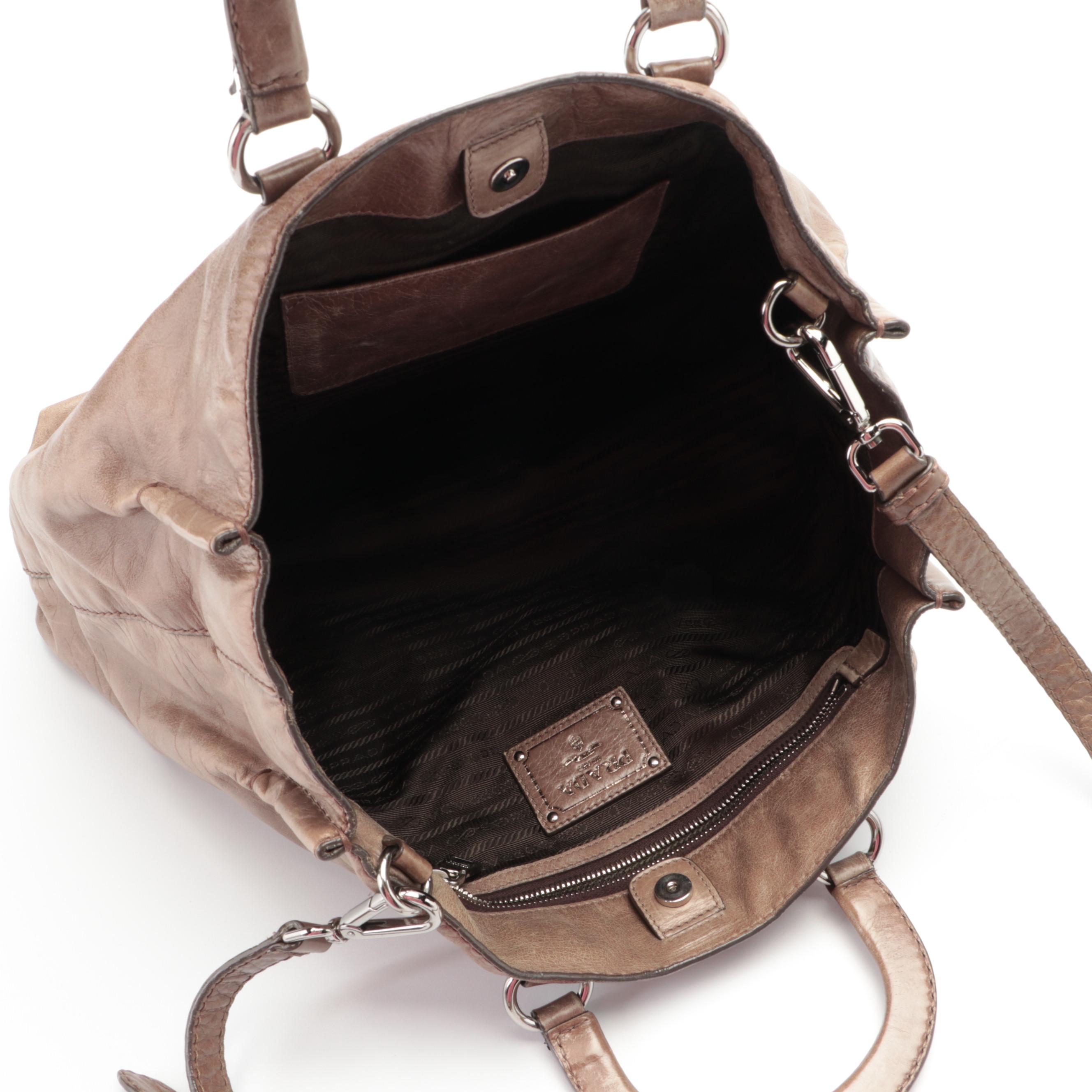 Prada Large Convertible Shopper Tote in Vitello Shine Leather