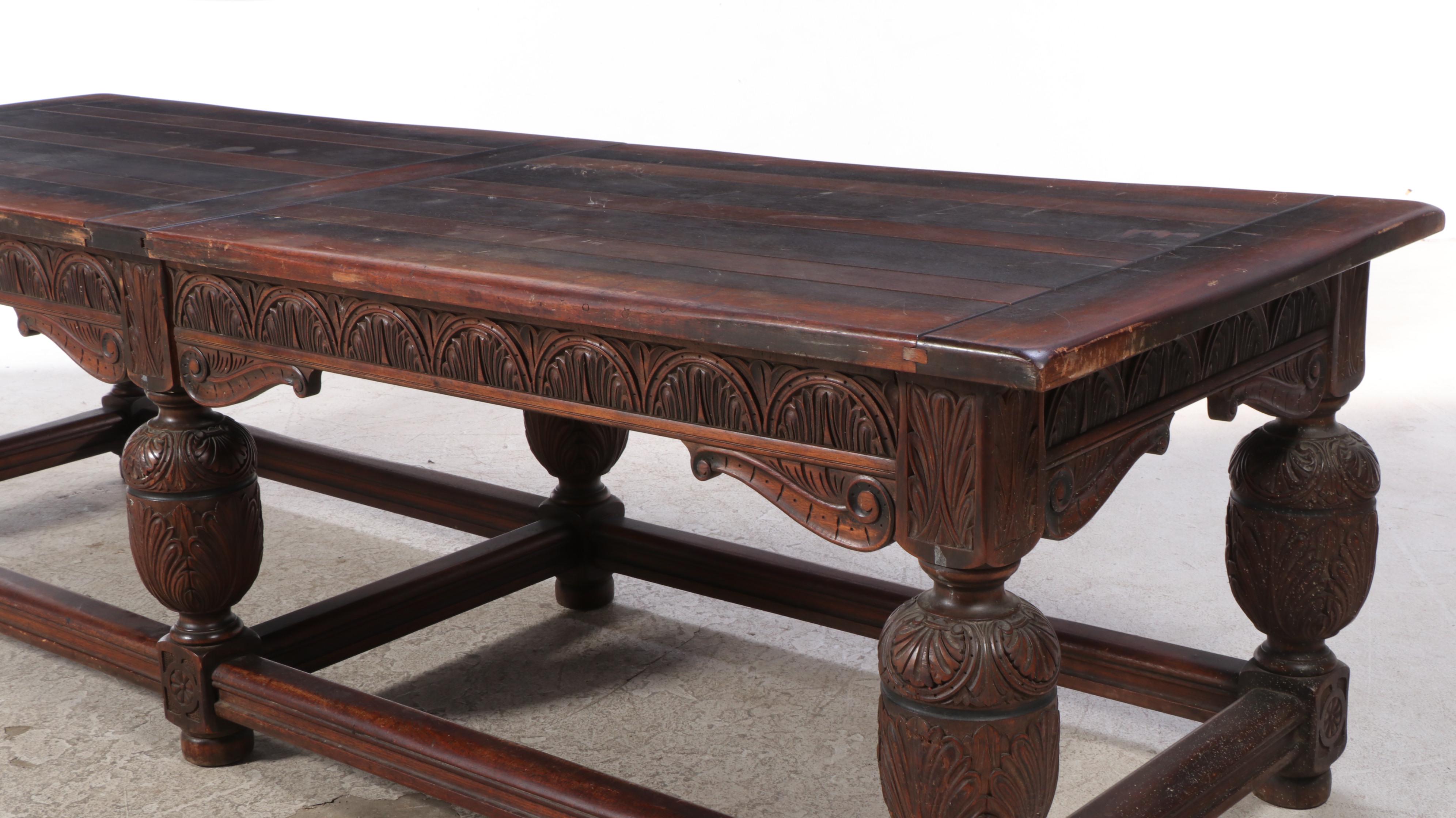Jacobean Revival Oak Refectory Table, Early 20th Century