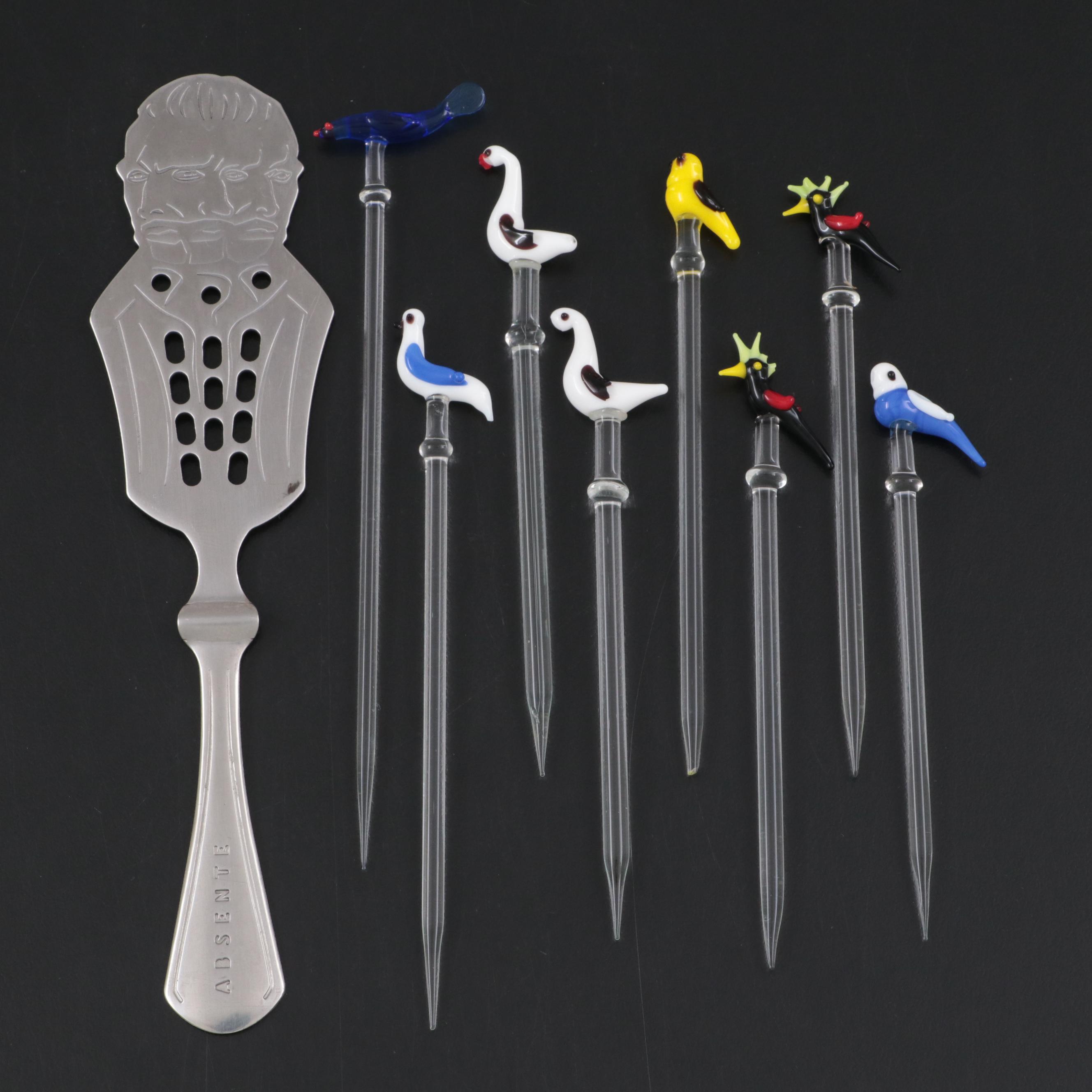 Blown Glass Cocktail Stirrers with Van Gogh Absente Spoon