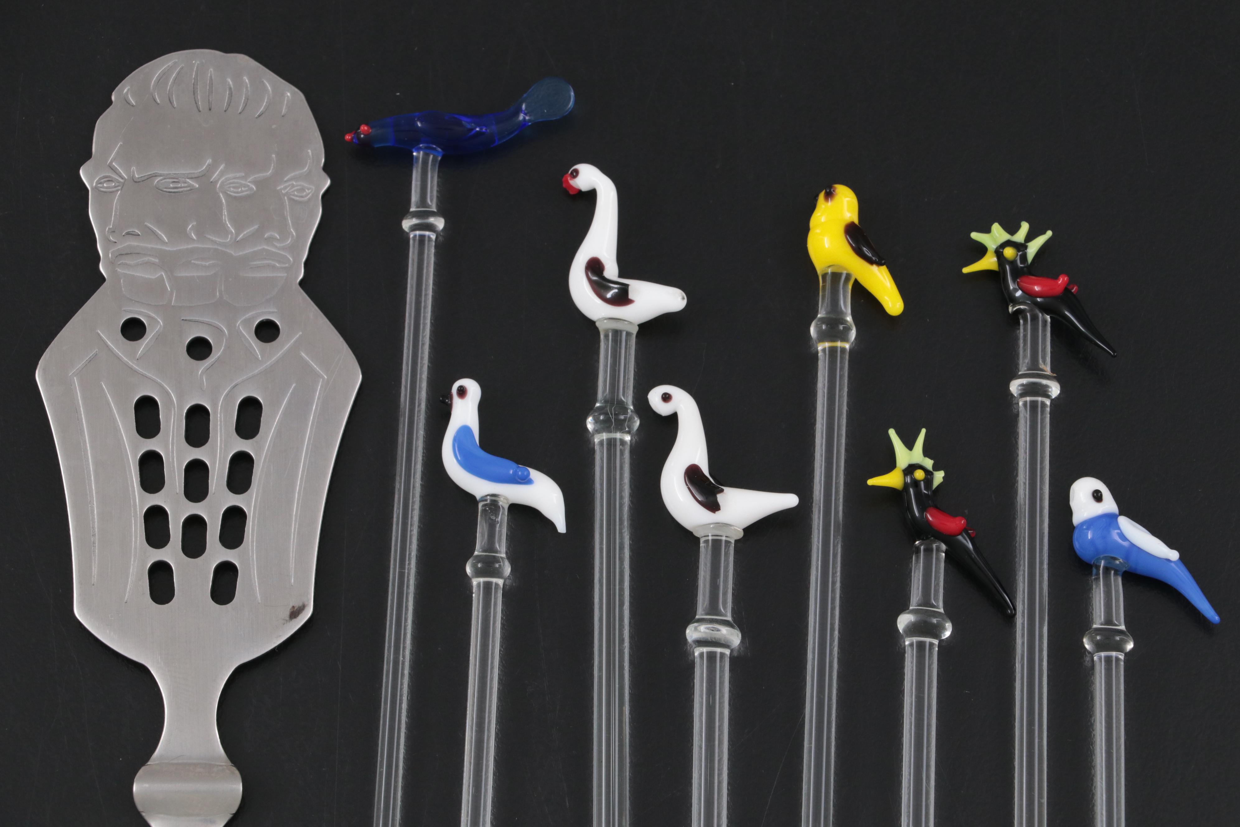 Blown Glass Cocktail Stirrers with Van Gogh Absente Spoon