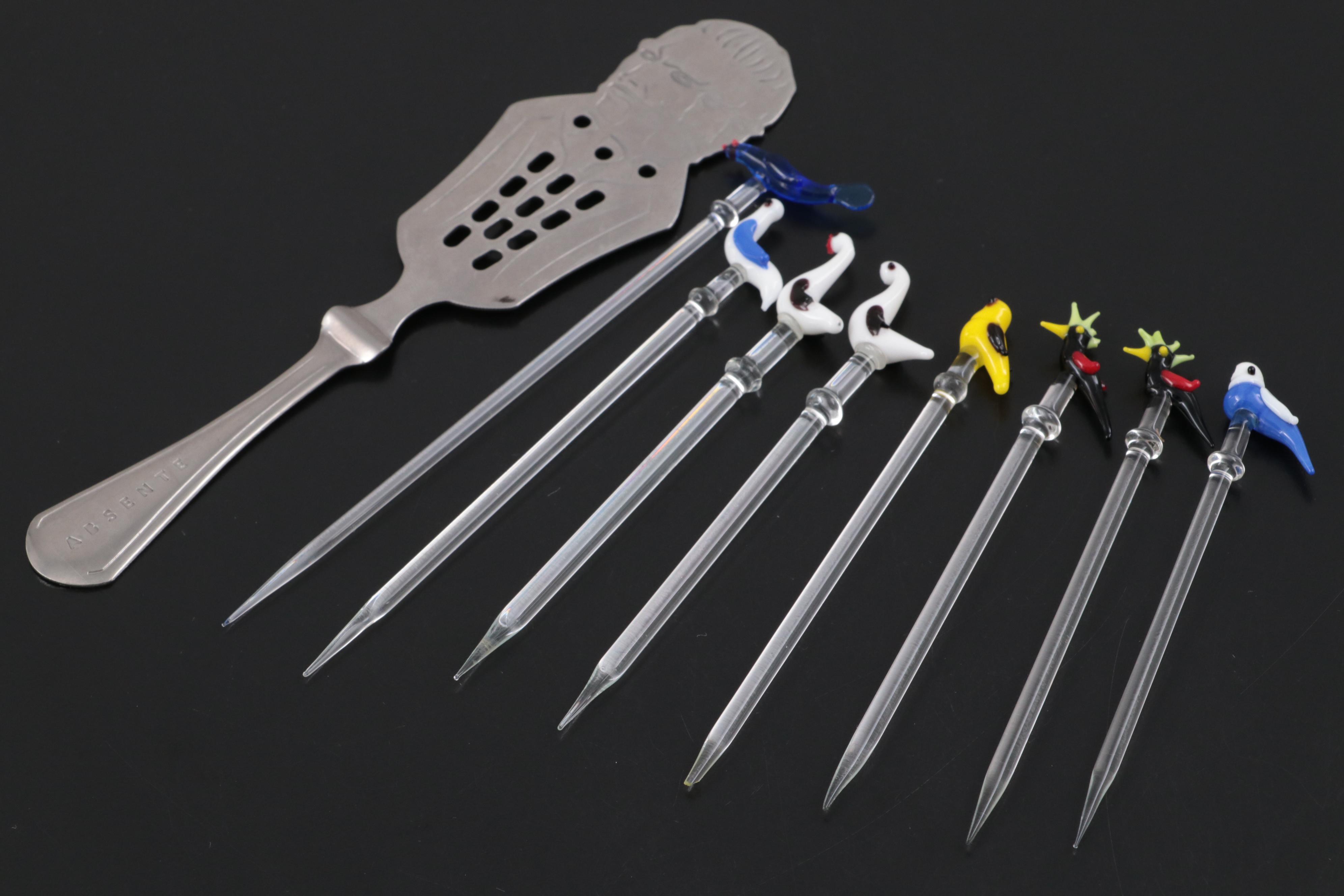 Blown Glass Cocktail Stirrers with Van Gogh Absente Spoon