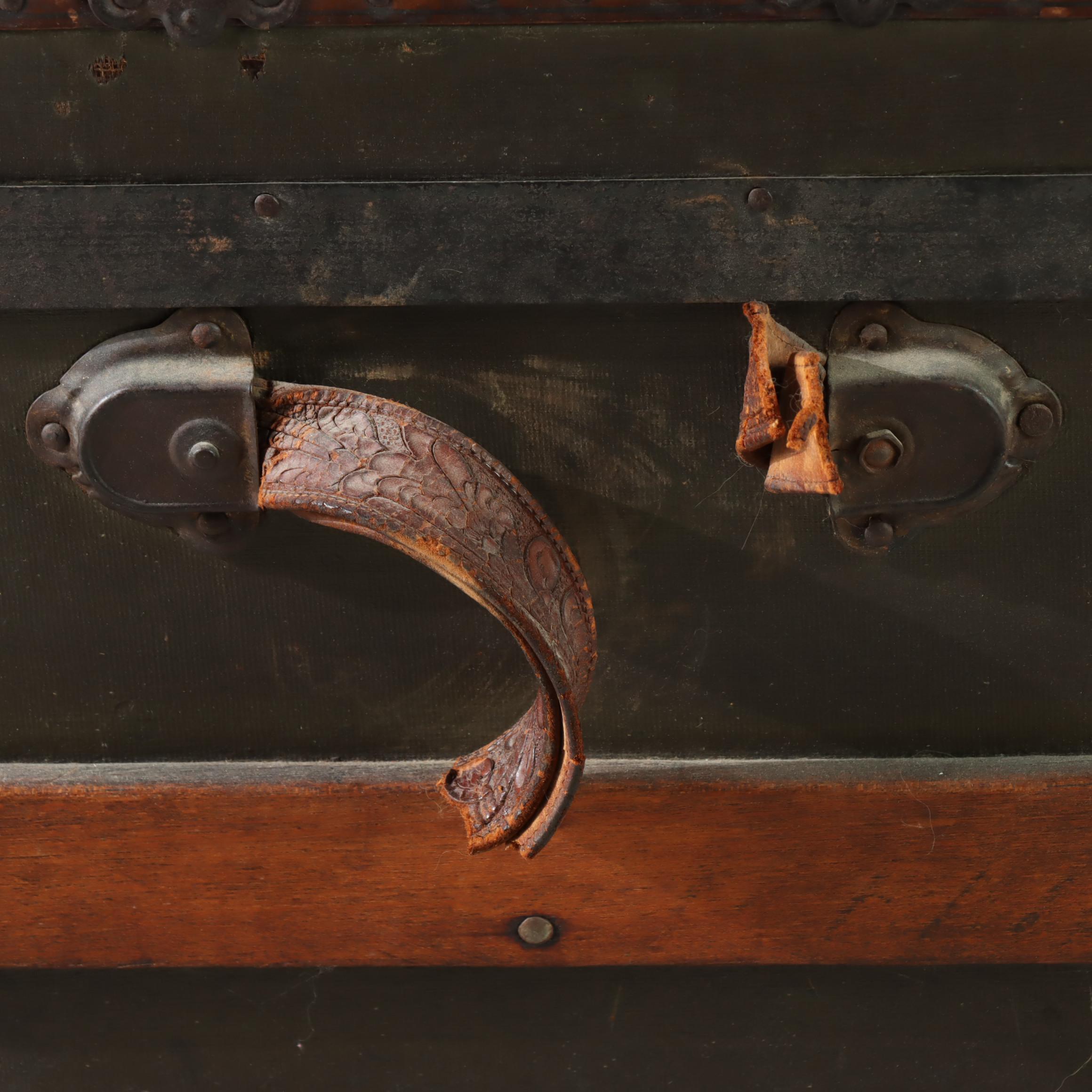 Late Victorian Metal-Mounted, Canvas-Lined, & Slatted Ash Flat Top Steamer Trunk