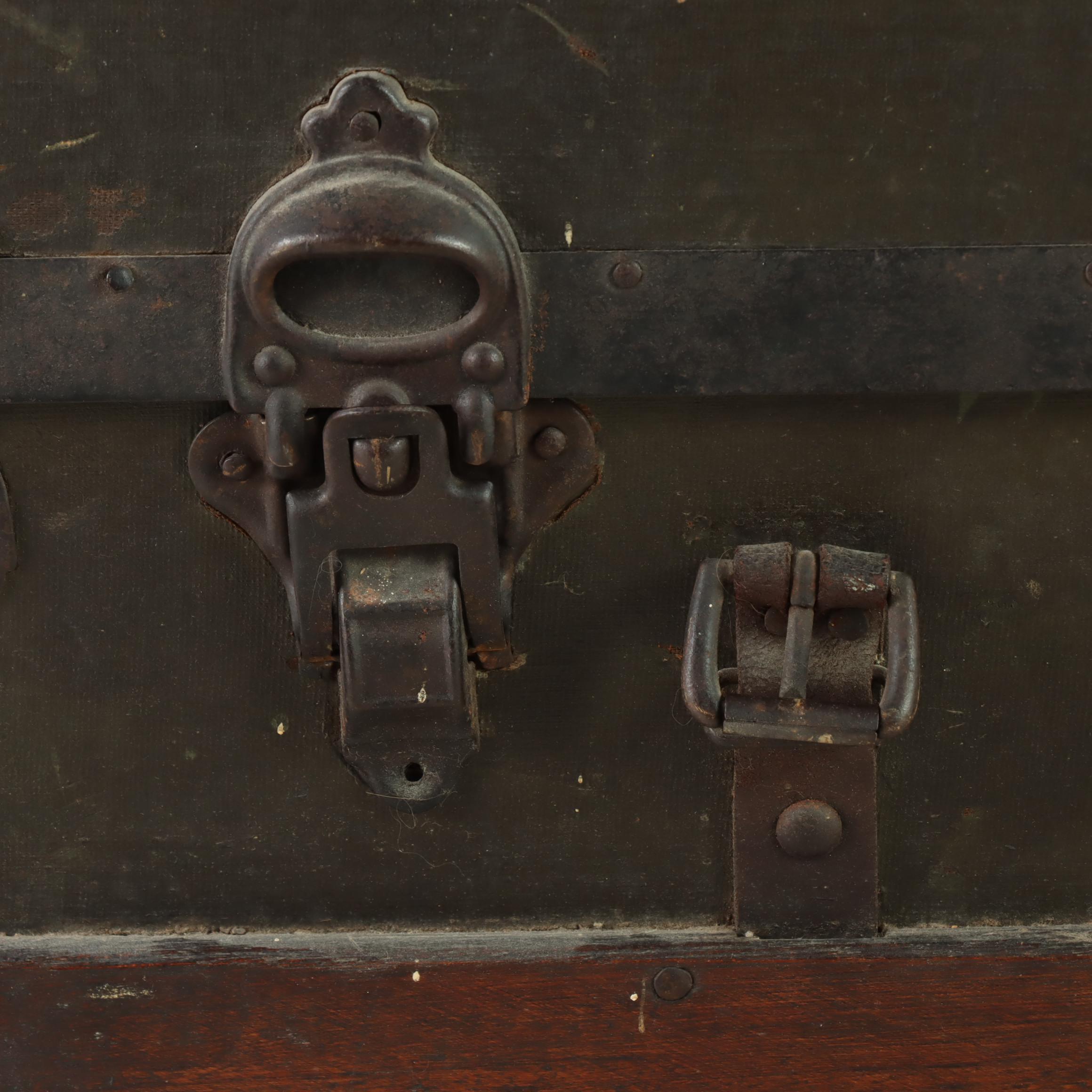 Late Victorian Metal-Mounted, Canvas-Lined, & Slatted Ash Flat Top Steamer Trunk