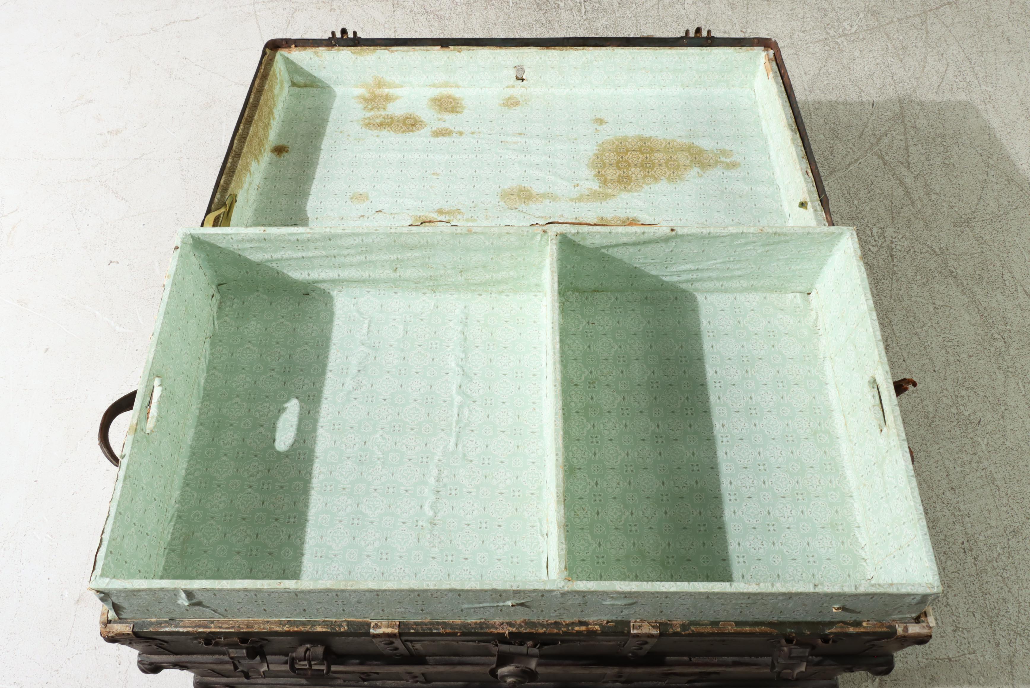 Late Victorian Metal-Mounted, Canvas-Lined, & Slatted Ash Flat Top Steamer Trunk