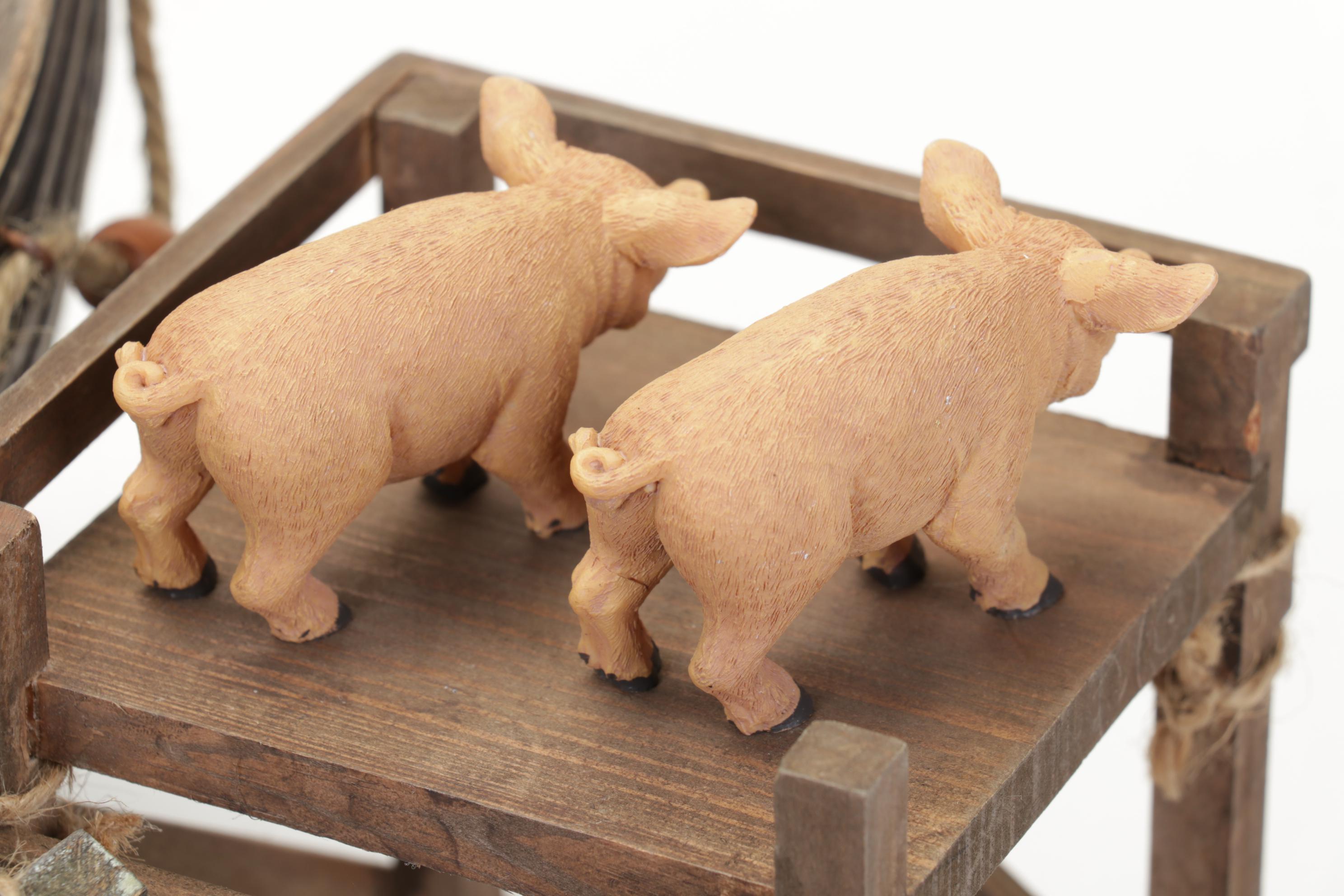 Wooden Noah's Ark with Resin Animals and Figurines