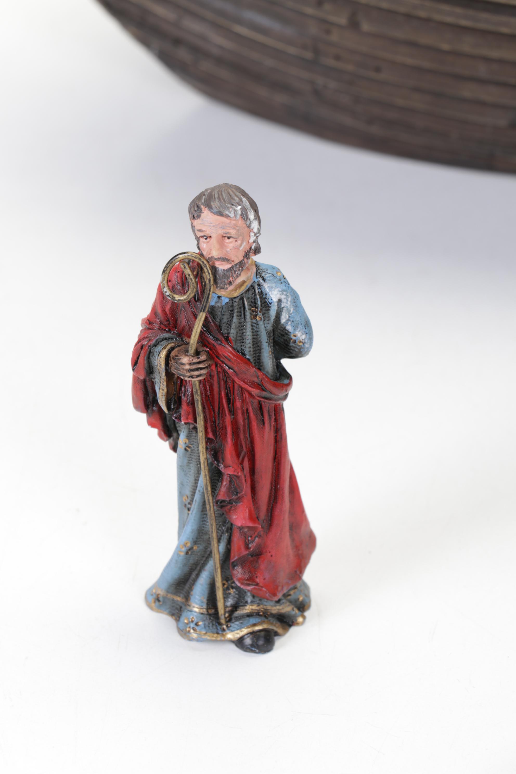 Wooden Noah's Ark with Resin Animals and Figurines