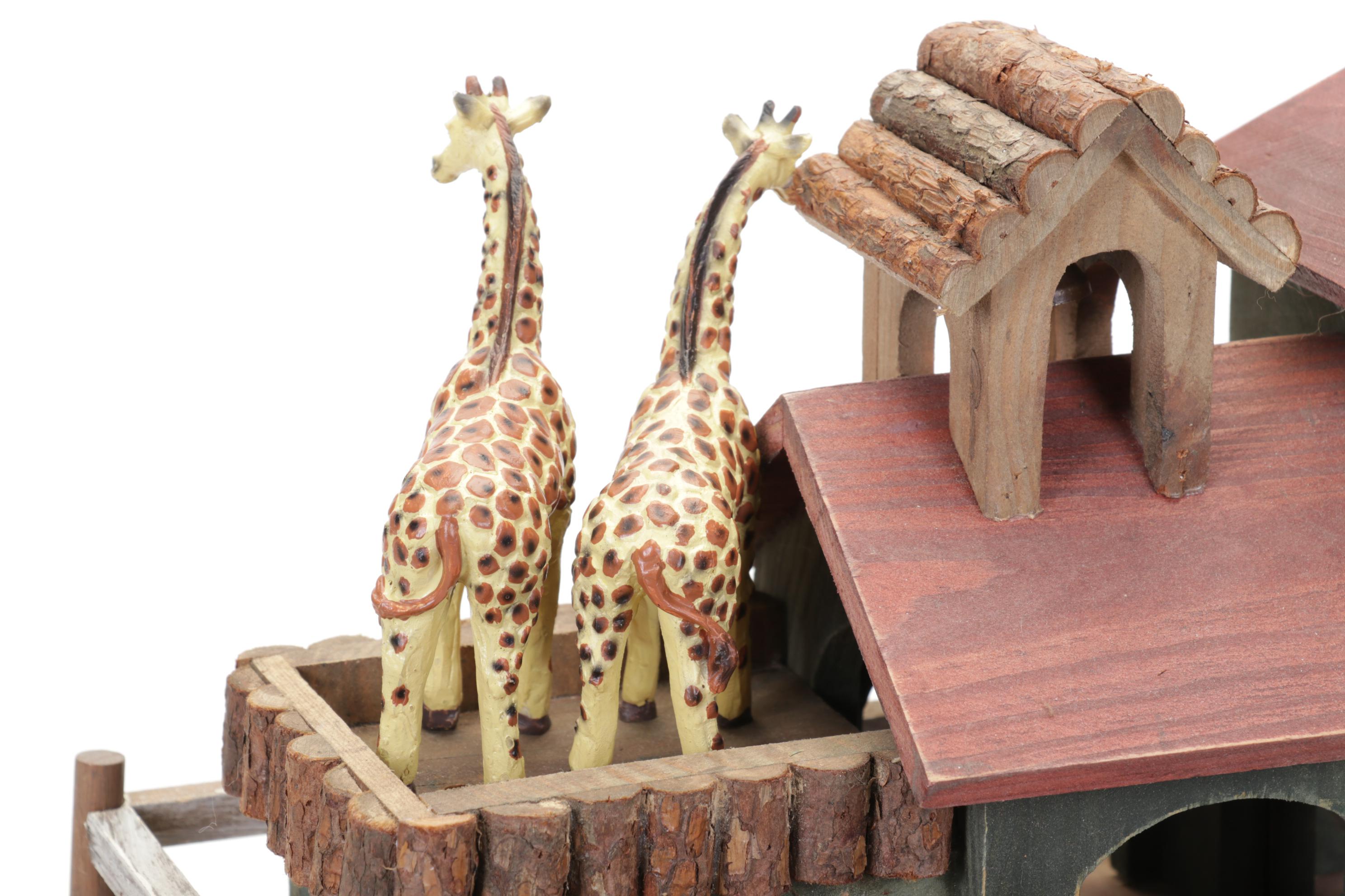 Wooden Noah's Ark with Resin Animals and Figurines