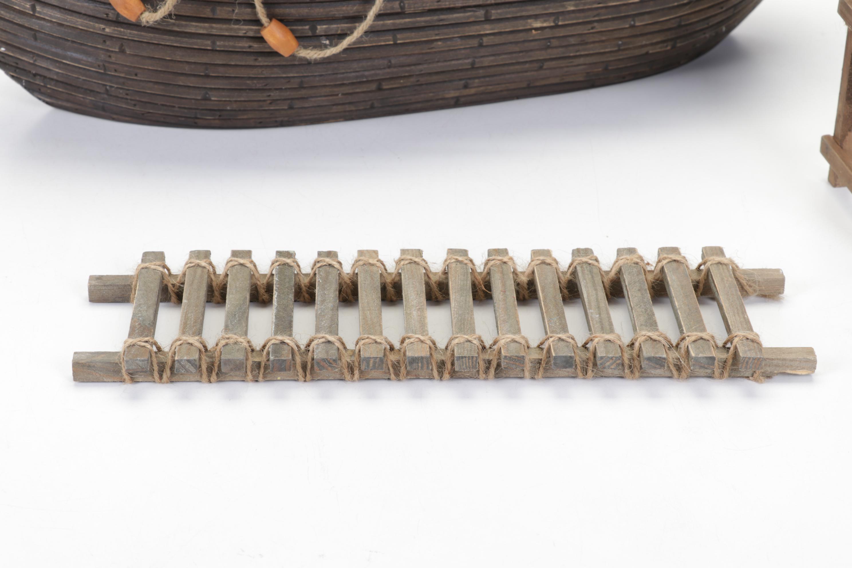 Wooden Noah's Ark with Resin Animals and Figurines