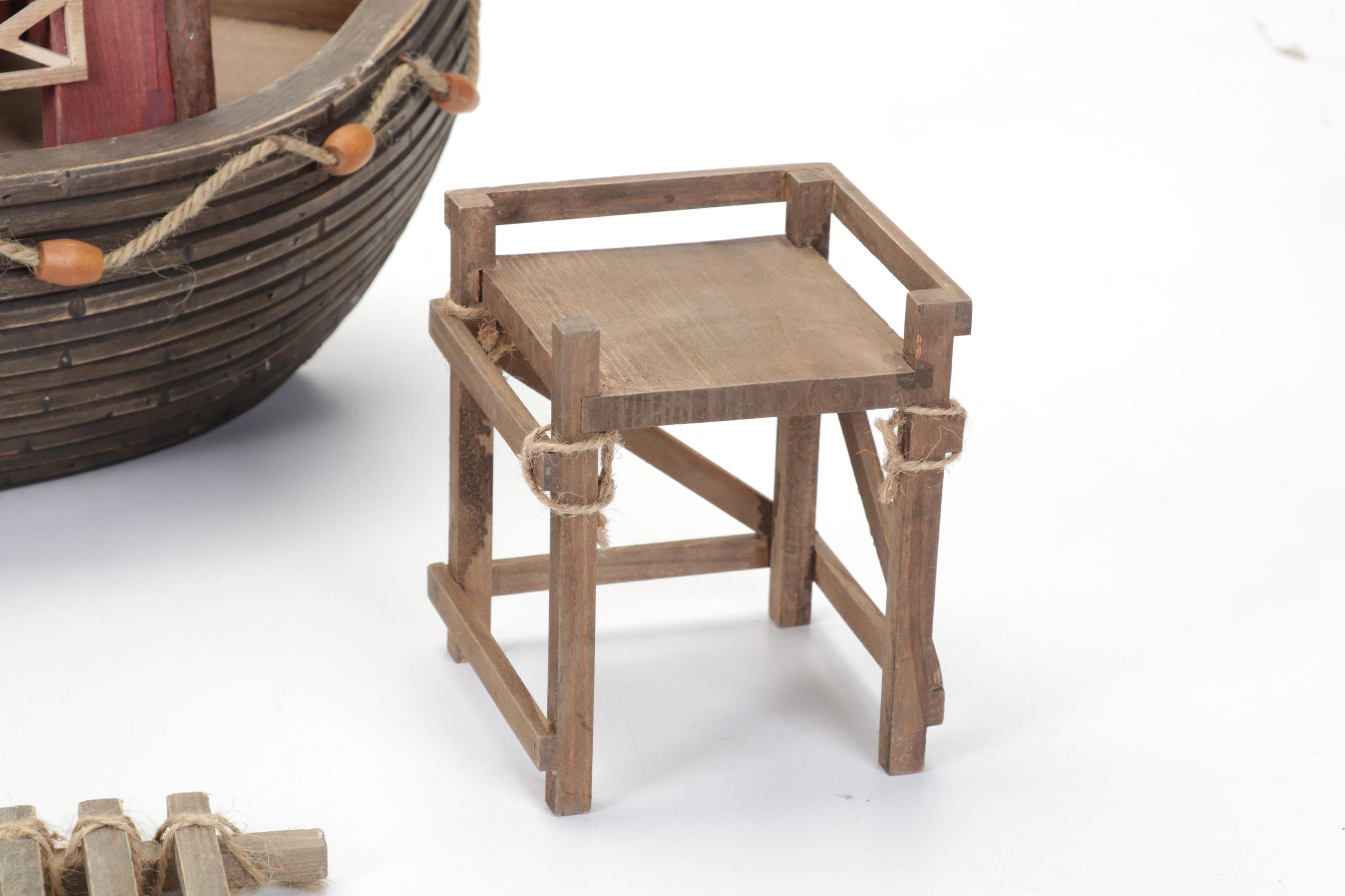 Wooden Noah's Ark with Resin Animals and Figurines