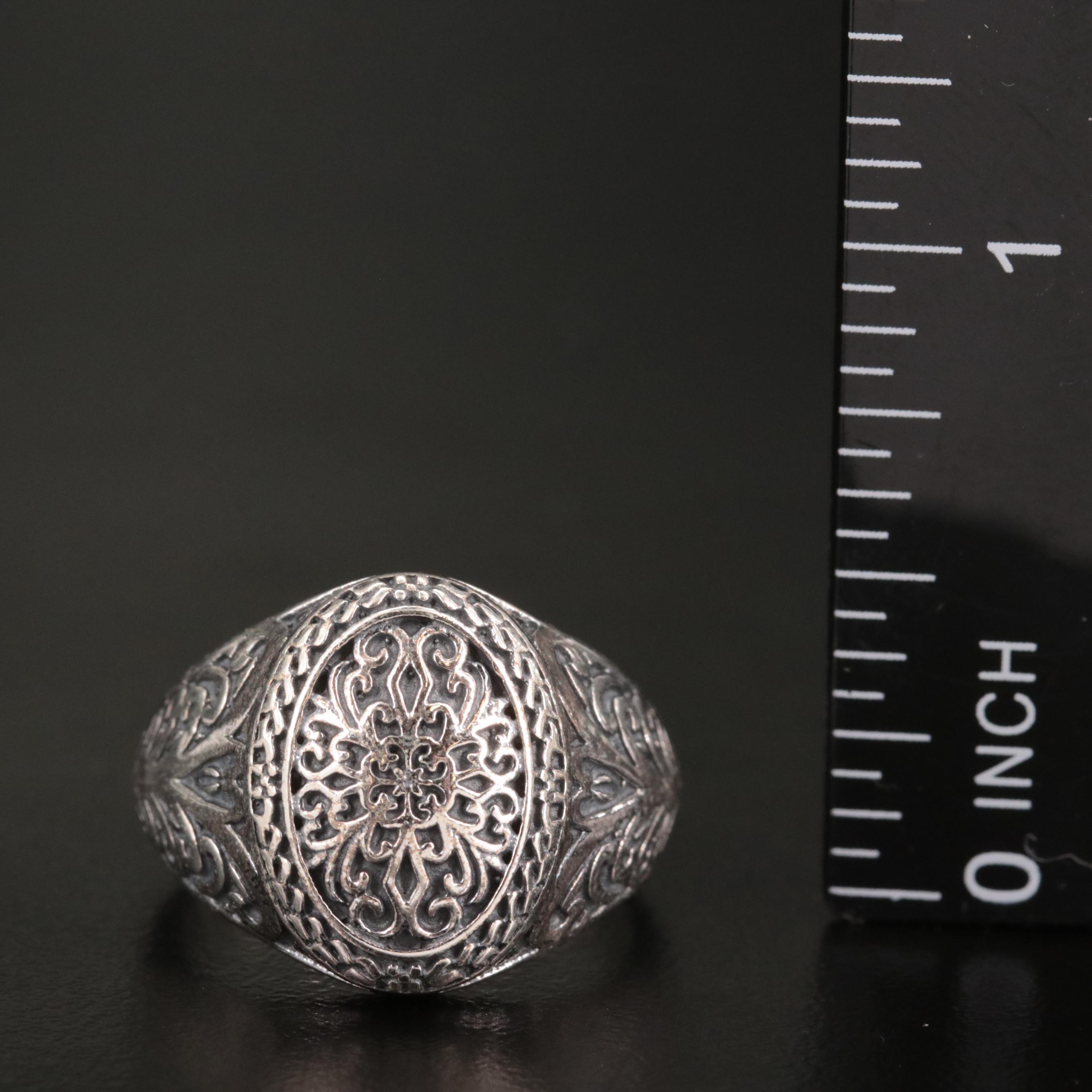 Sterling Textured Oval Faceted Ring