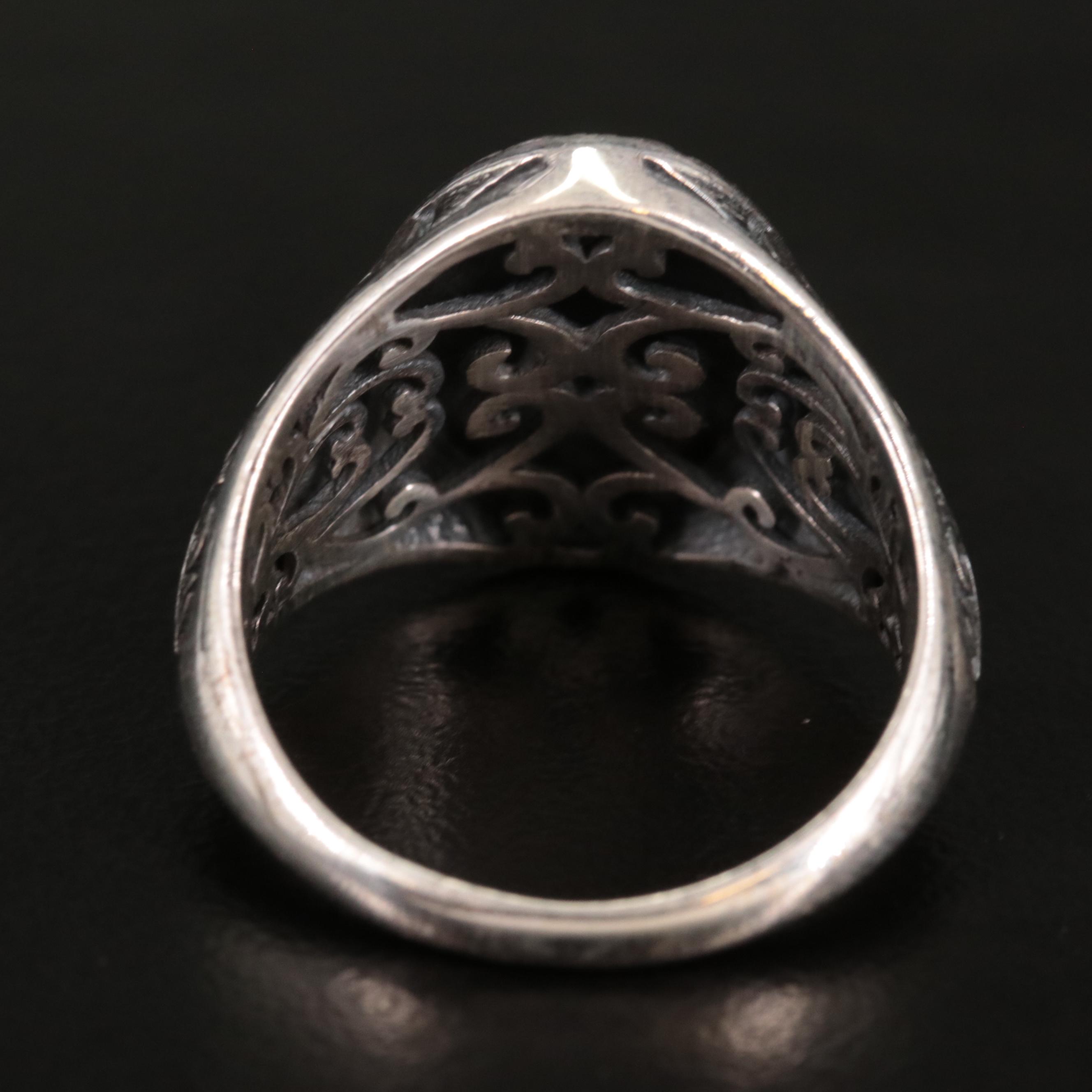 Sterling Textured Oval Faceted Ring